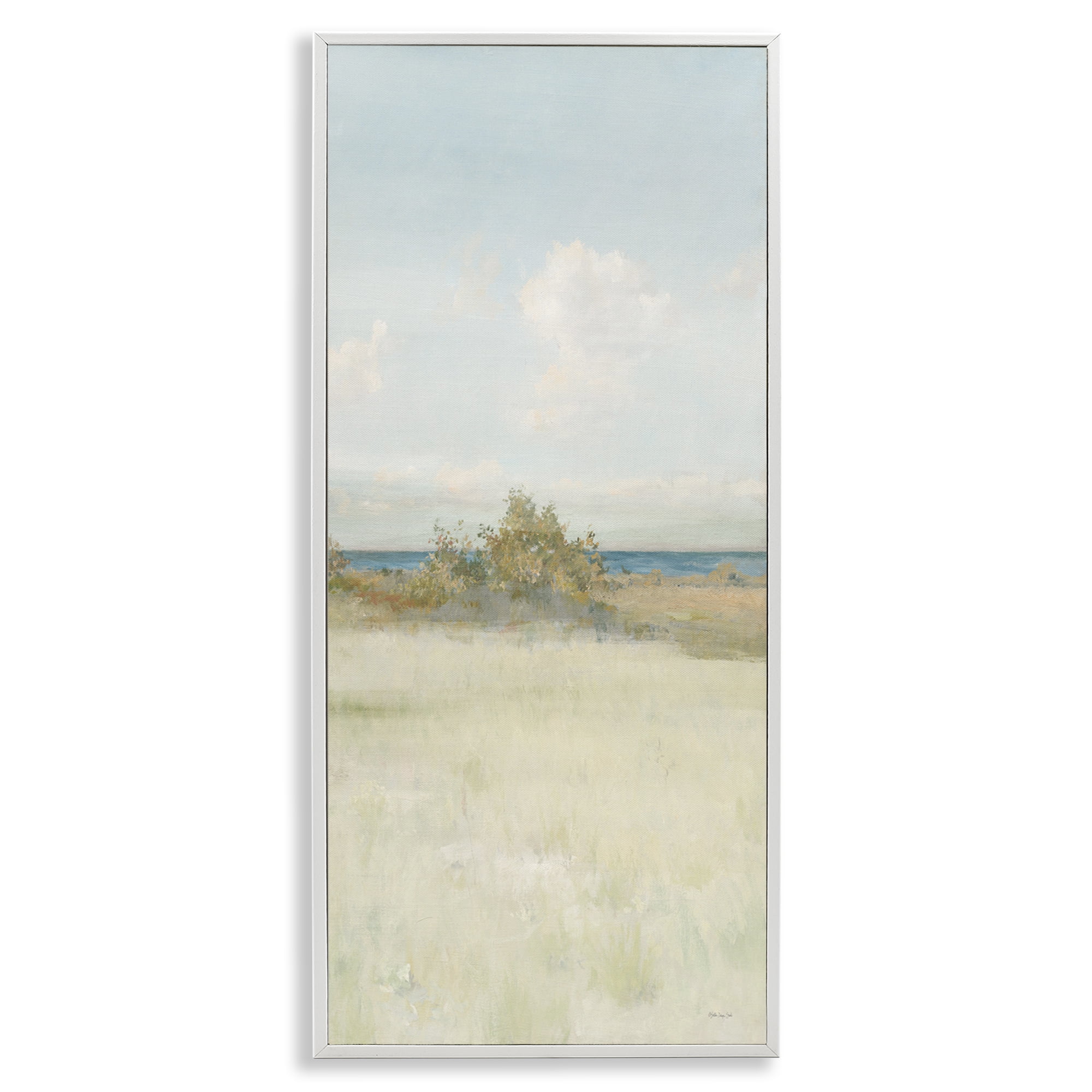 Stupell Industries Vegetation on Beach Landscape Painting White Framed Art Print Wall Art, 10 x 24