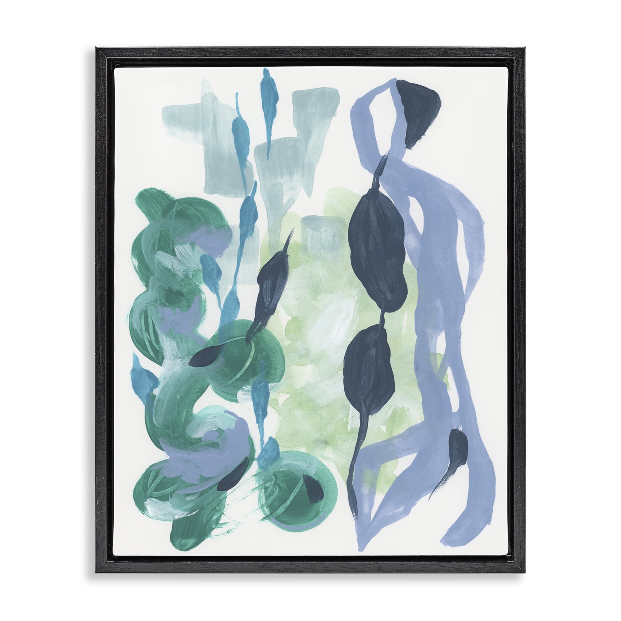 Stupell Industries Vegetative Paint Shapes Abstract Painting Black Floater Framed Canvas Art Print Wall Art, 17 x 21