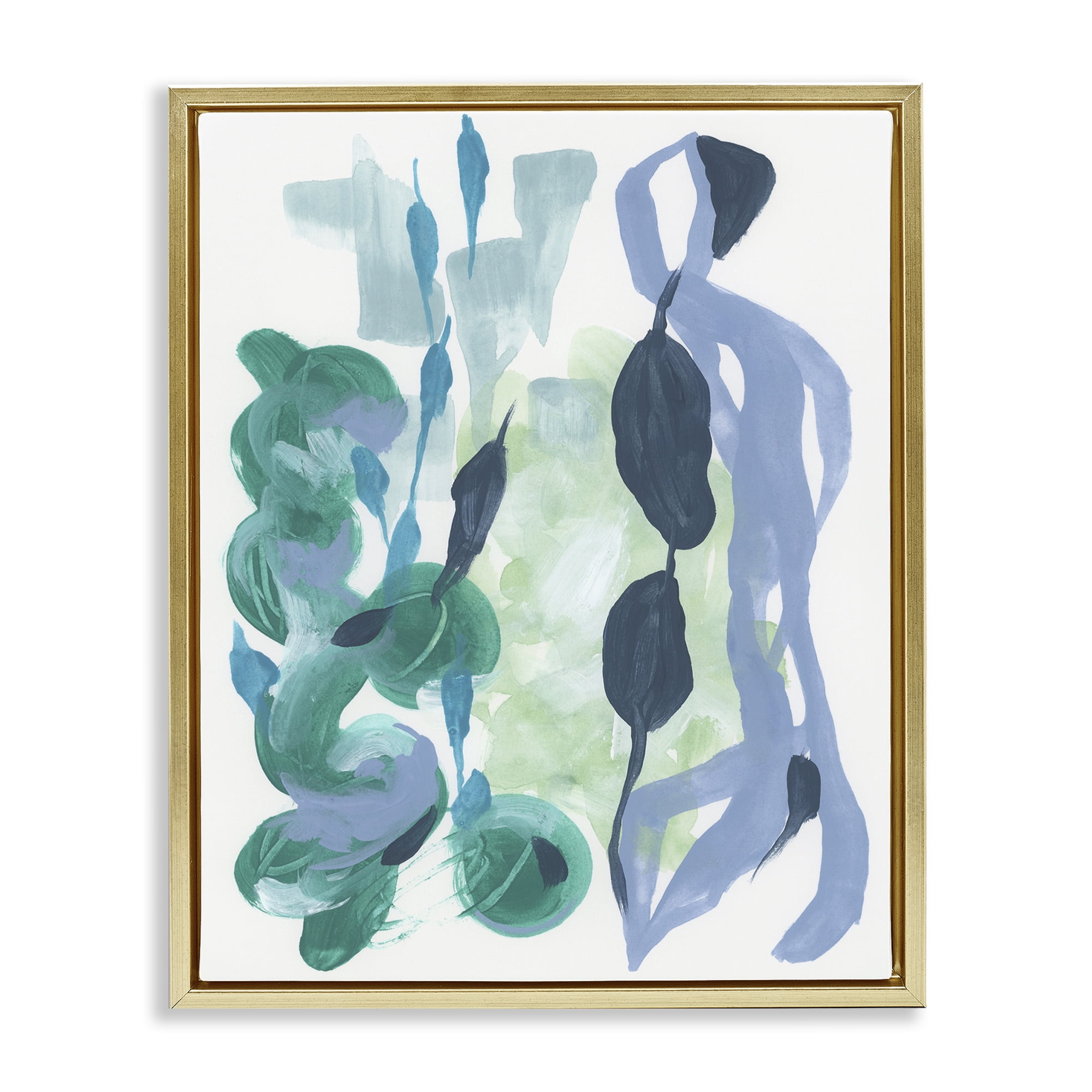 Stupell Industries Vegetative Paint Shapes Abstract Painting Gold Floater Framed Canvas Art Print Wall Art, 25 x 31