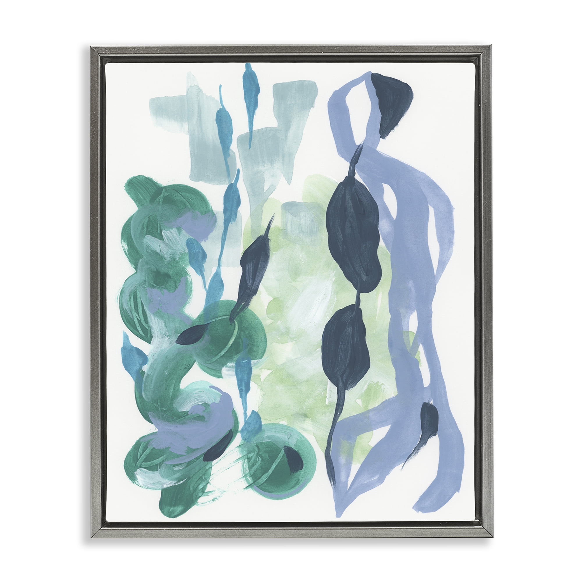 Stupell Industries Vegetative Paint Shapes Abstract Painting Gray Floater Framed Canvas Art Print Wall Art, 17 x 21
