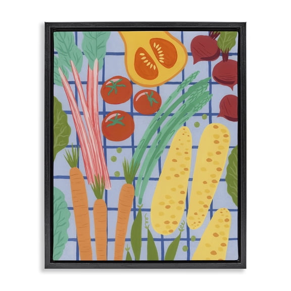 Stupell Industries Veggie Harvest on Checkered Black Framed Floater Canvas Wall Art design by Courtney Haley, 21 x 17