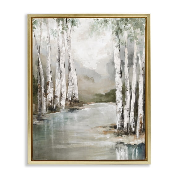Stupell Industries Veil Of Silver Trunks Gold Framed Floater Canvas Wall Art design by Luna Mavis, 31 x 25