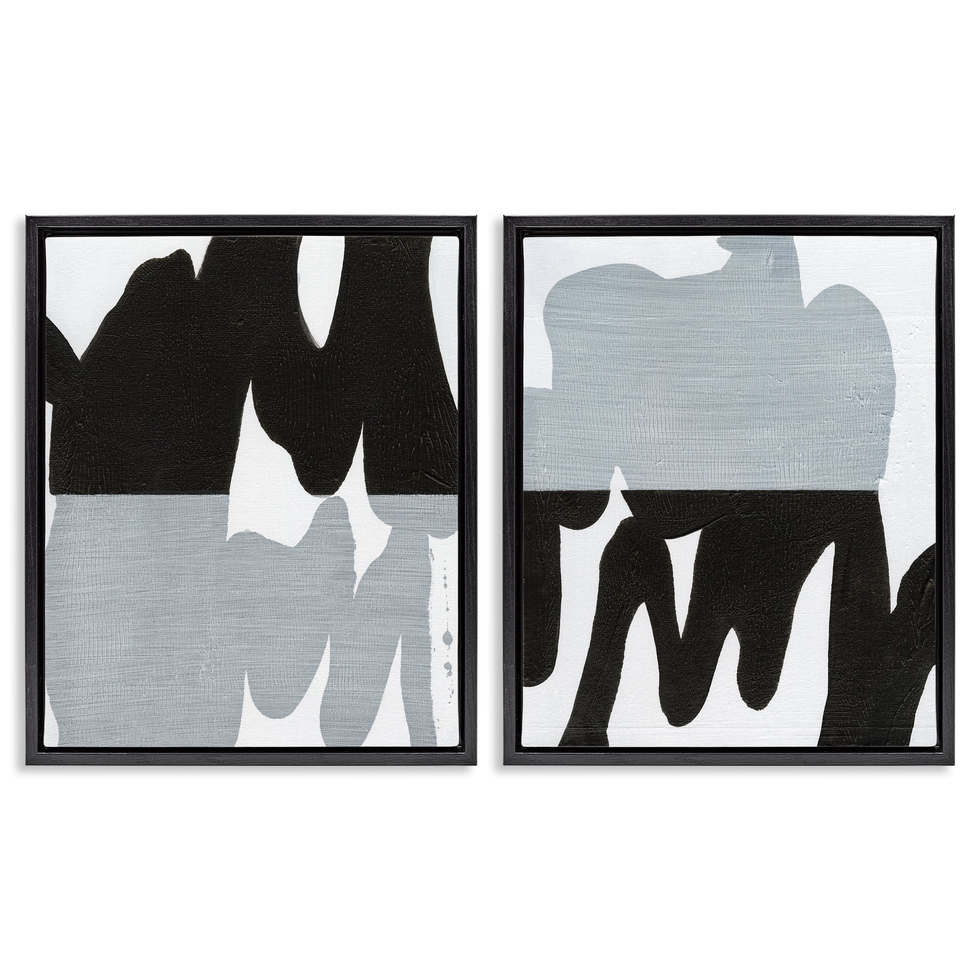 Stupell Industries Veiled Black and White Abstract Abstract Painting Black Floater Framed Canvas Art Print Wall Art, 31 x 25, Set of 2
