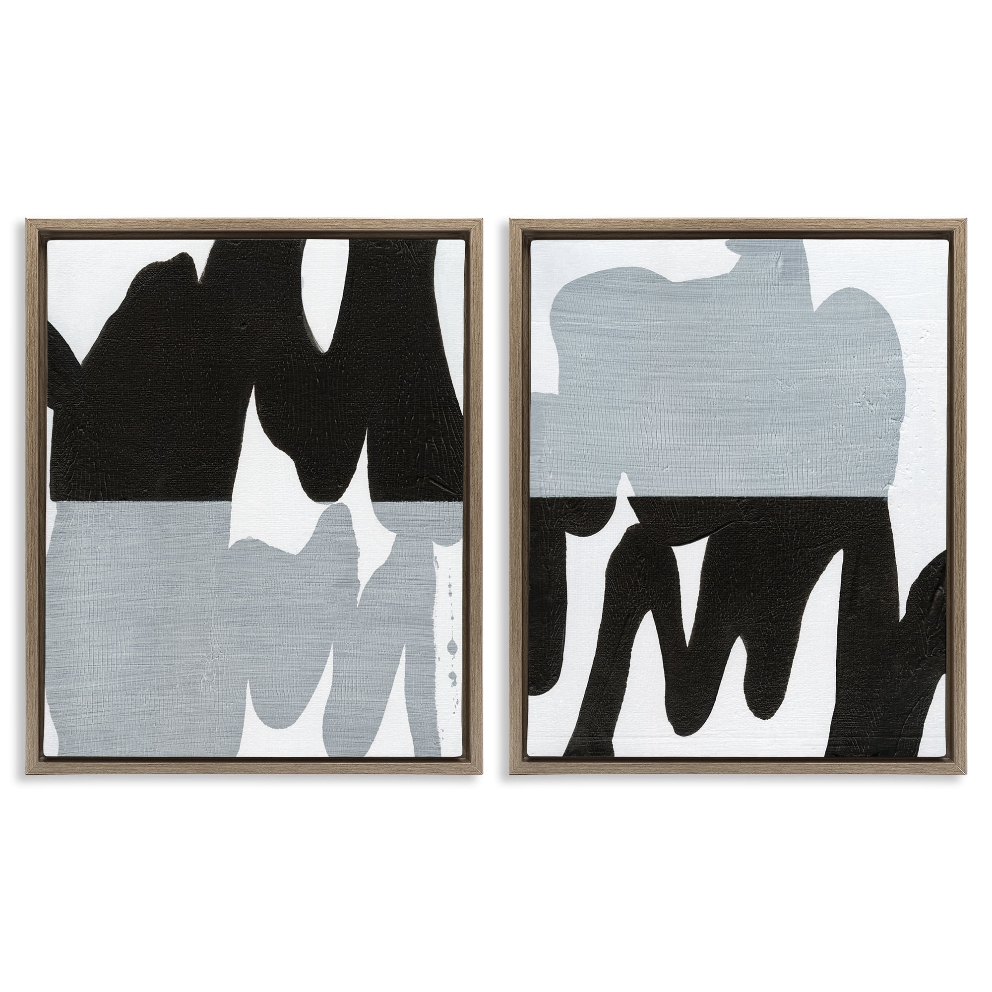Stupell Industries Veiled Black and White Abstract Abstract Painting Brown Floater Framed Canvas Art Print Wall Art, 31 x 25, Set of 2