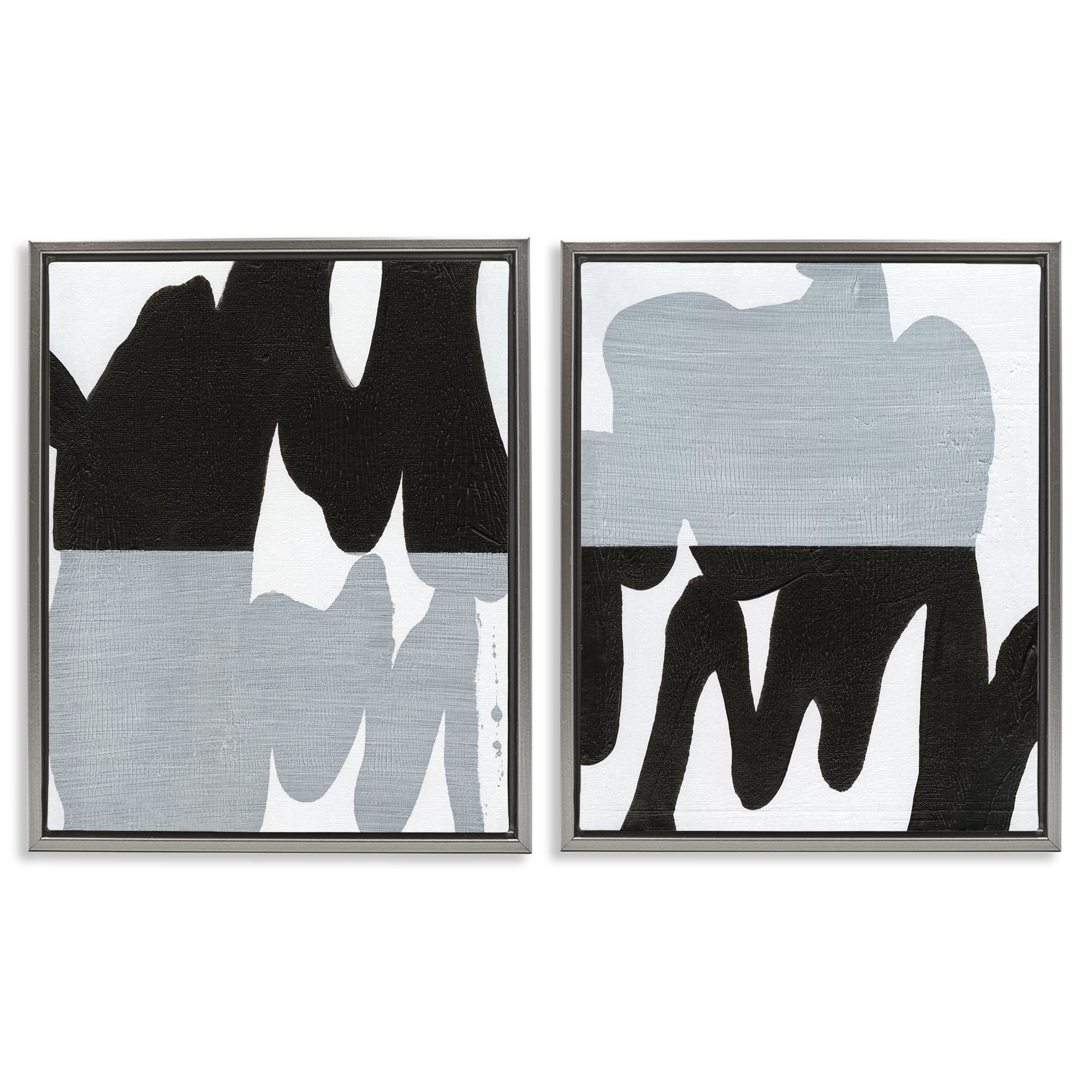 Stupell Industries Veiled Black and White Abstract Abstract Painting Gray Floater Framed Canvas Art Print Wall Art, 17 x 21, Set of 2