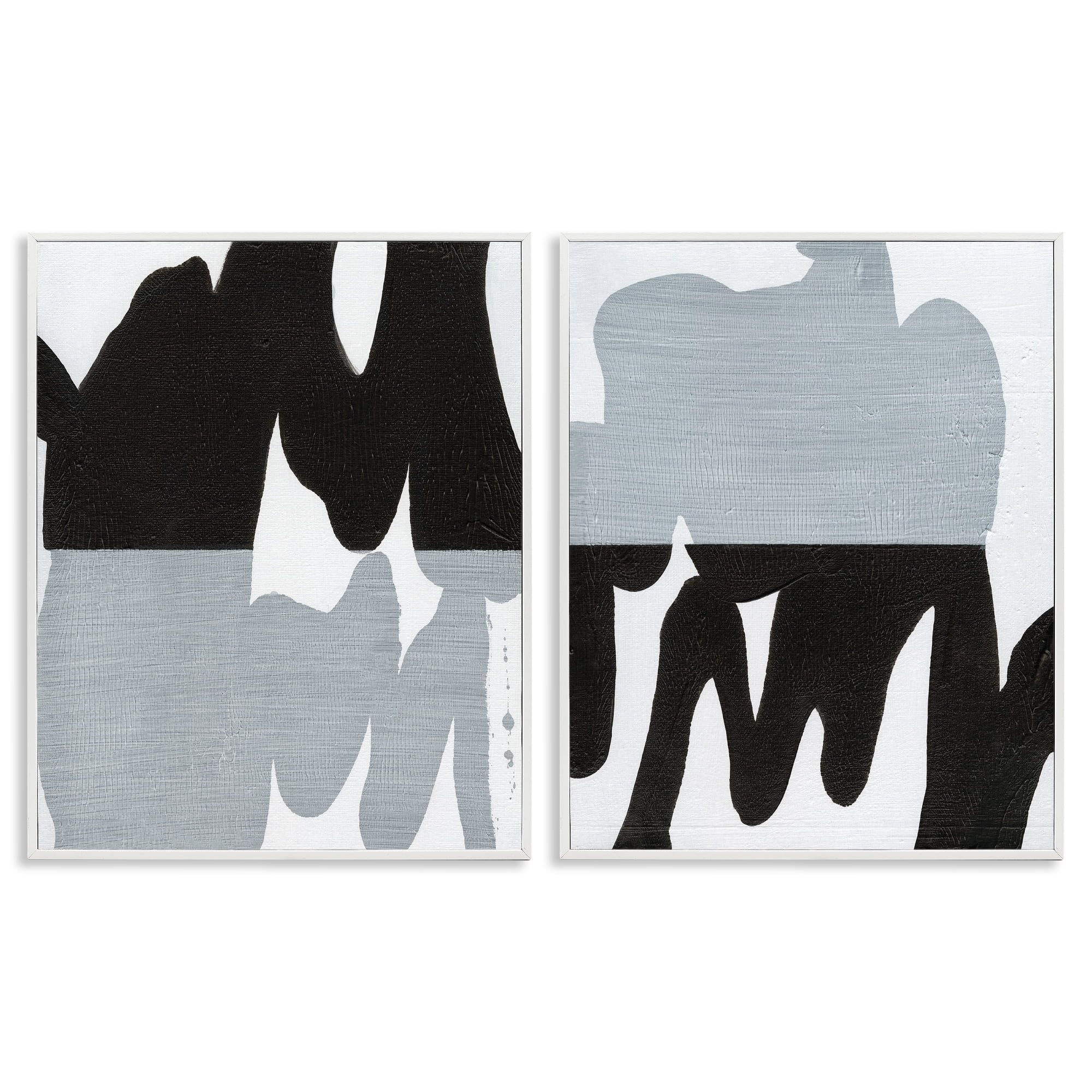 Stupell Industries Veiled Black and White Abstract Abstract Painting White Framed Art Print Wall Art, 16 x 20, Set of 2