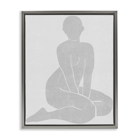 Stupell Industries Veiled Nude Contour Gray Framed Floater Canvas Wall Art design by Melissa Wang, 31 x 25