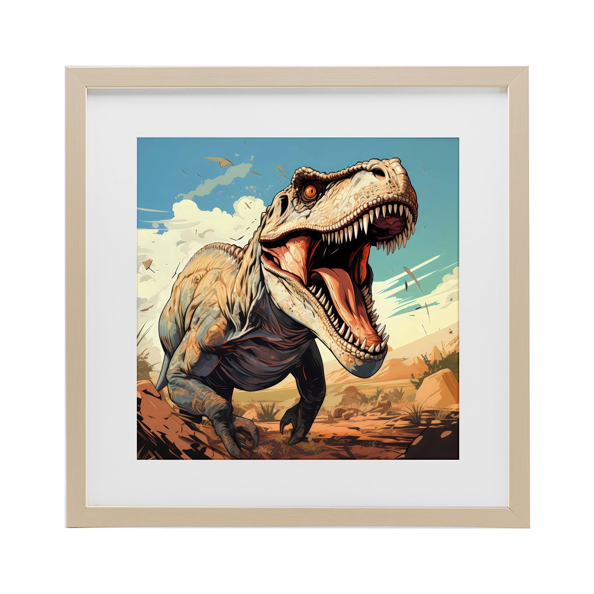 Stupell Industries Velociraptor Desert Sunset Birch Framed Print Under Glass, design by Creative Studio
