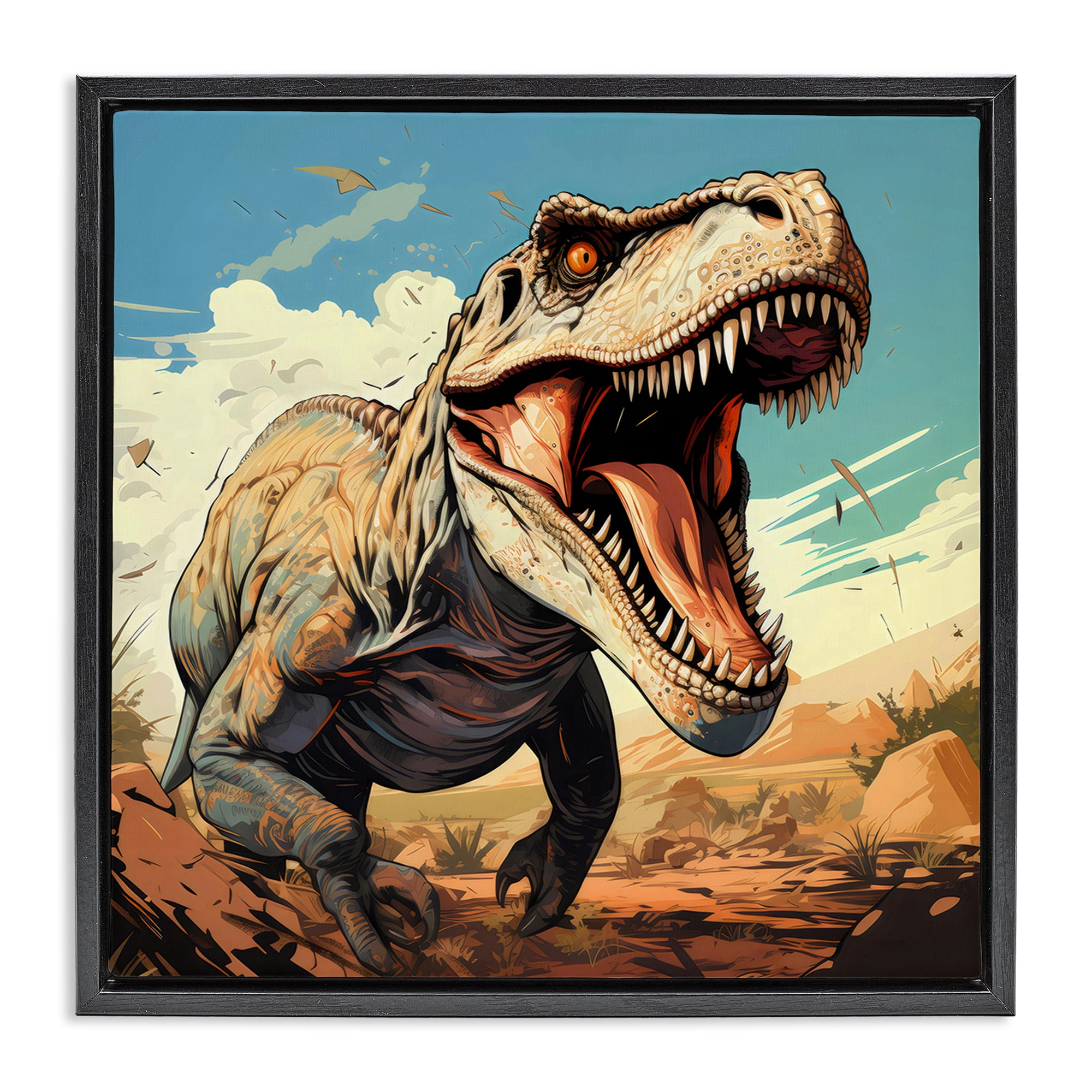 Stupell Industries Velociraptor Desert Sunset Black Framed Floater Canvas Wall Art, design by Creative Studio