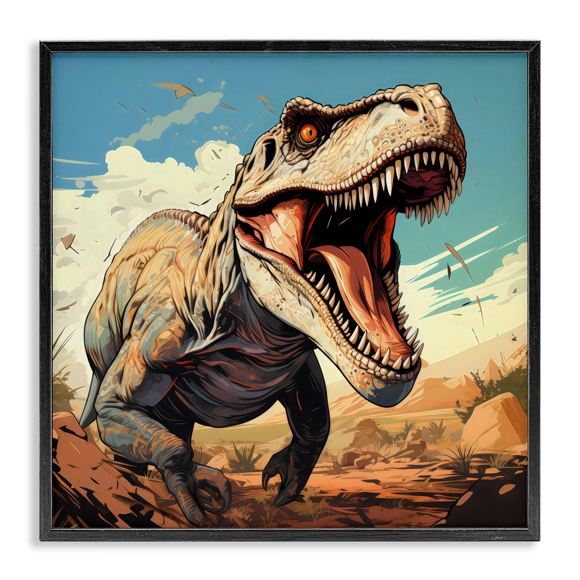 Stupell Industries Velociraptor Desert Sunset Black Framed Giclee Art, design by Creative Studio
