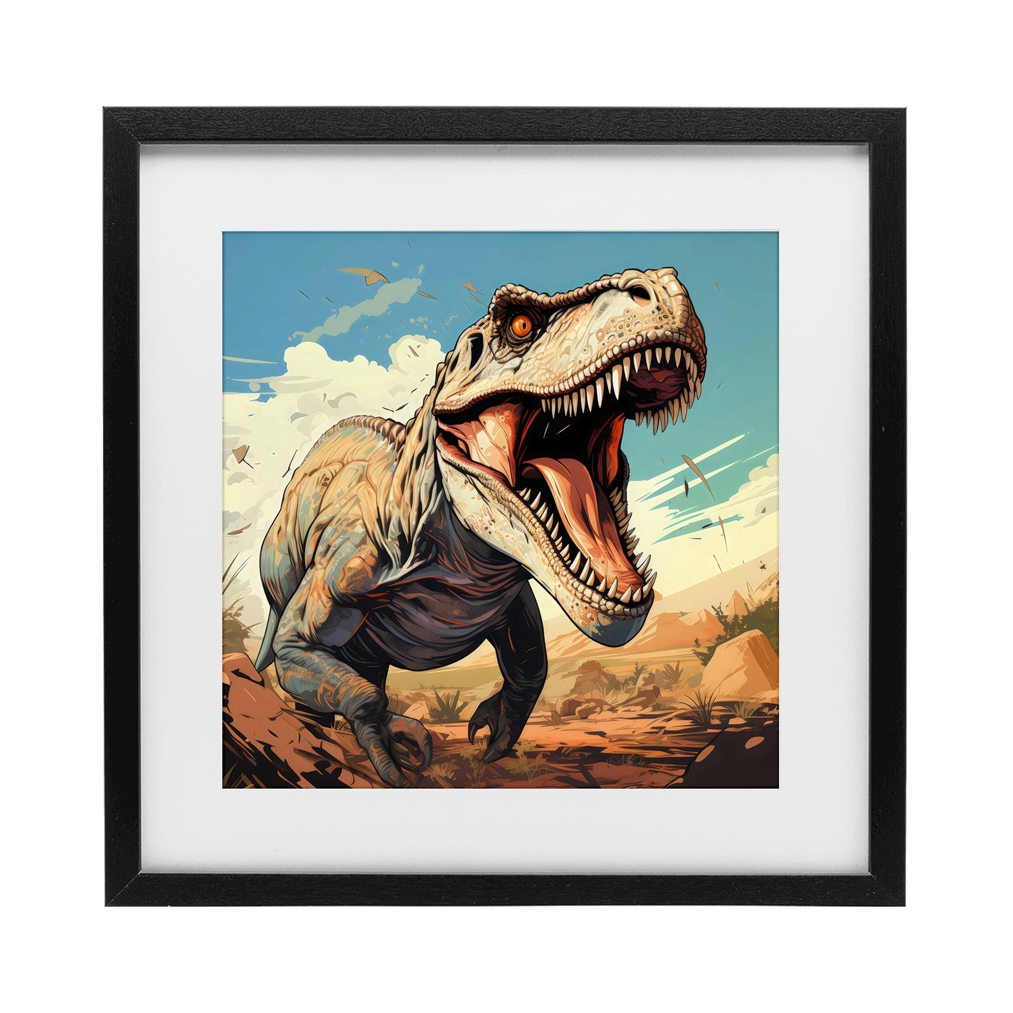 Stupell Industries Velociraptor Desert Sunset Black Framed Print Under Glass, design by Creative Studio
