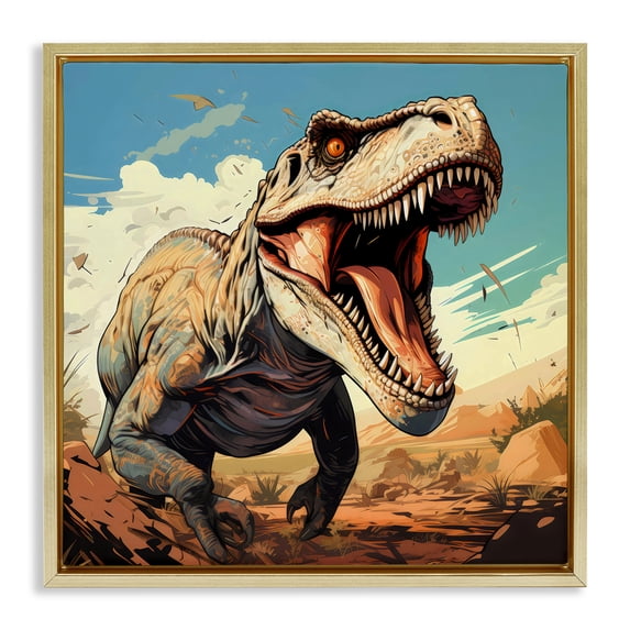Stupell Industries Cottage Velociraptor Desert Sunset Gold Floating Frame Canvas Art, 25 x 25, by Creative Studio