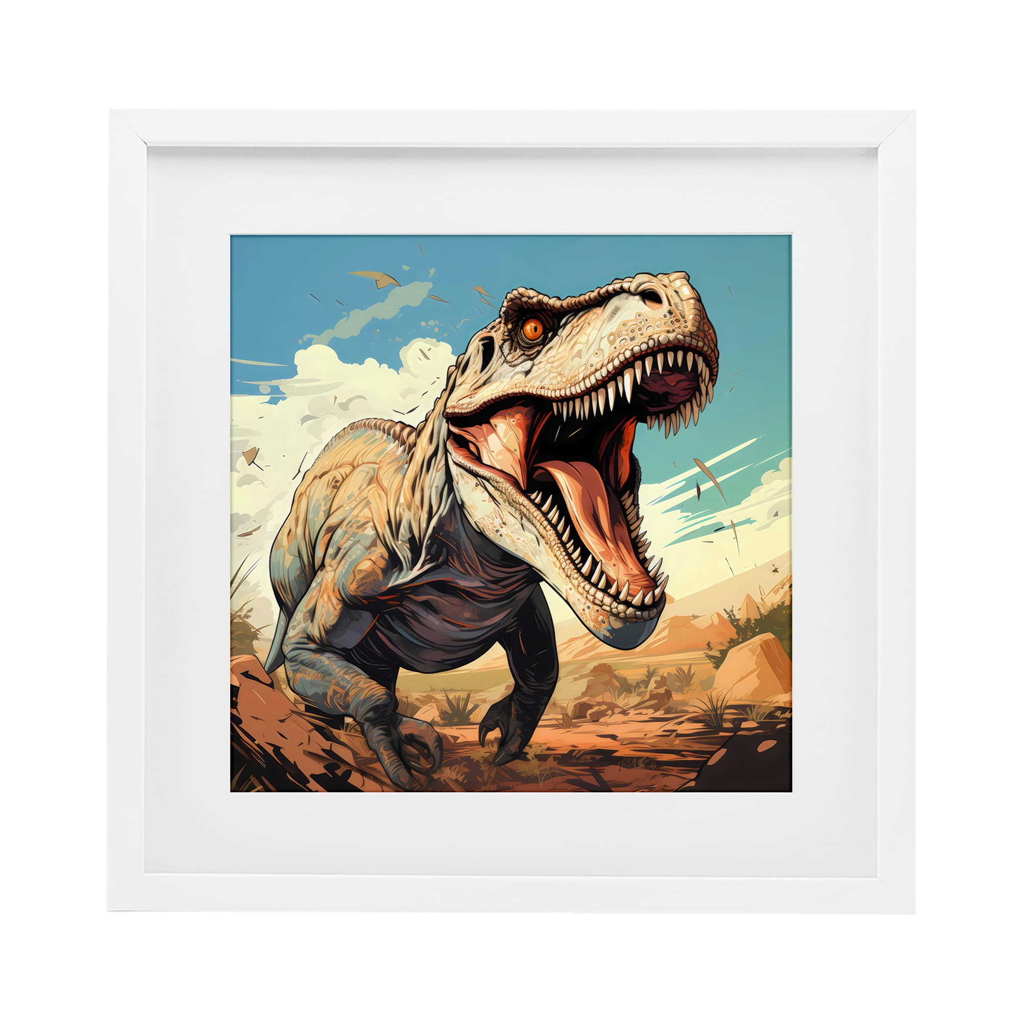 Stupell Industries Velociraptor Desert Sunset White Framed Print Under Glass, design by Creative Studio