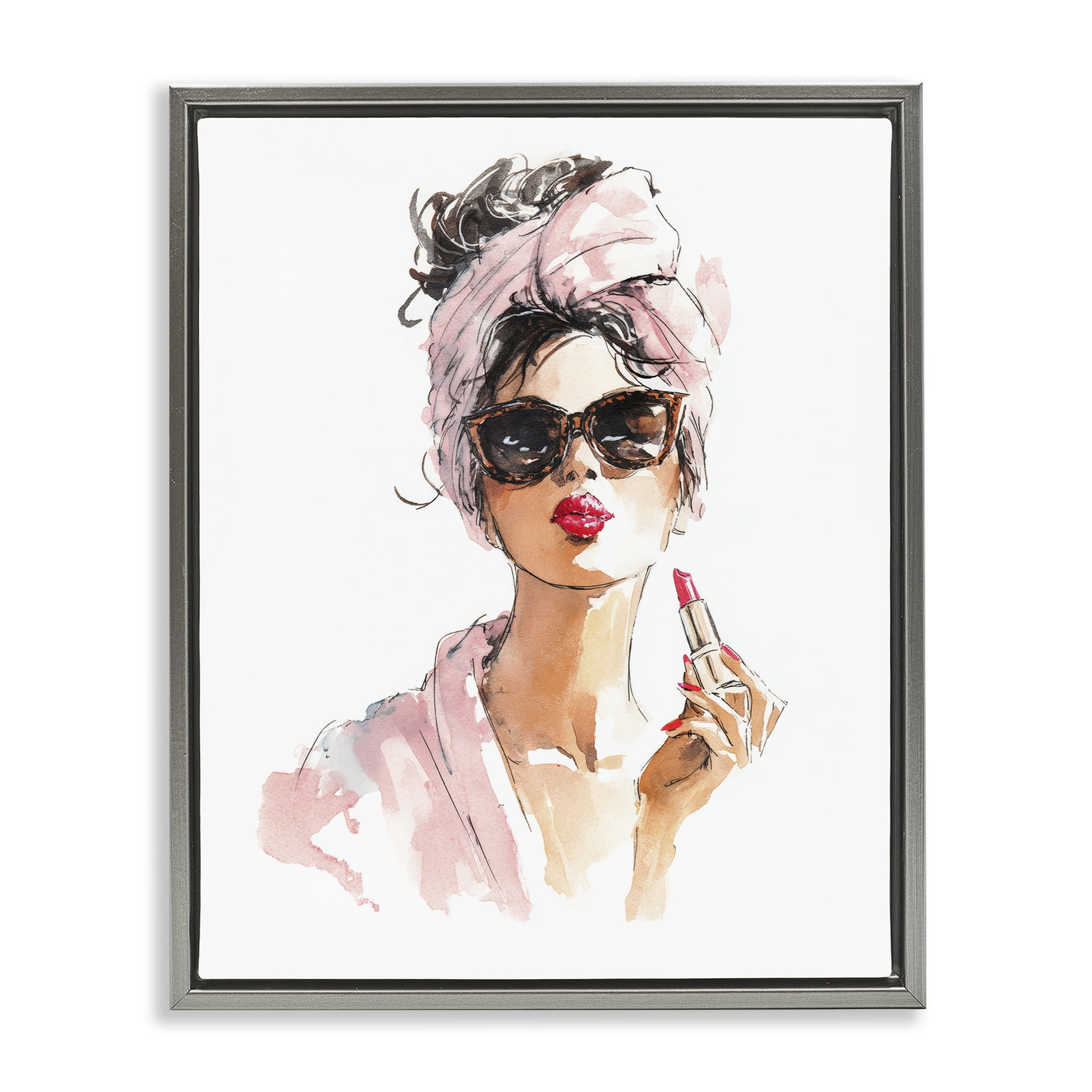 Stupell Industries Velour Secrets Lipstick Gray Framed Floater Canvas Wall Art, design by Svetlana Aleynikova