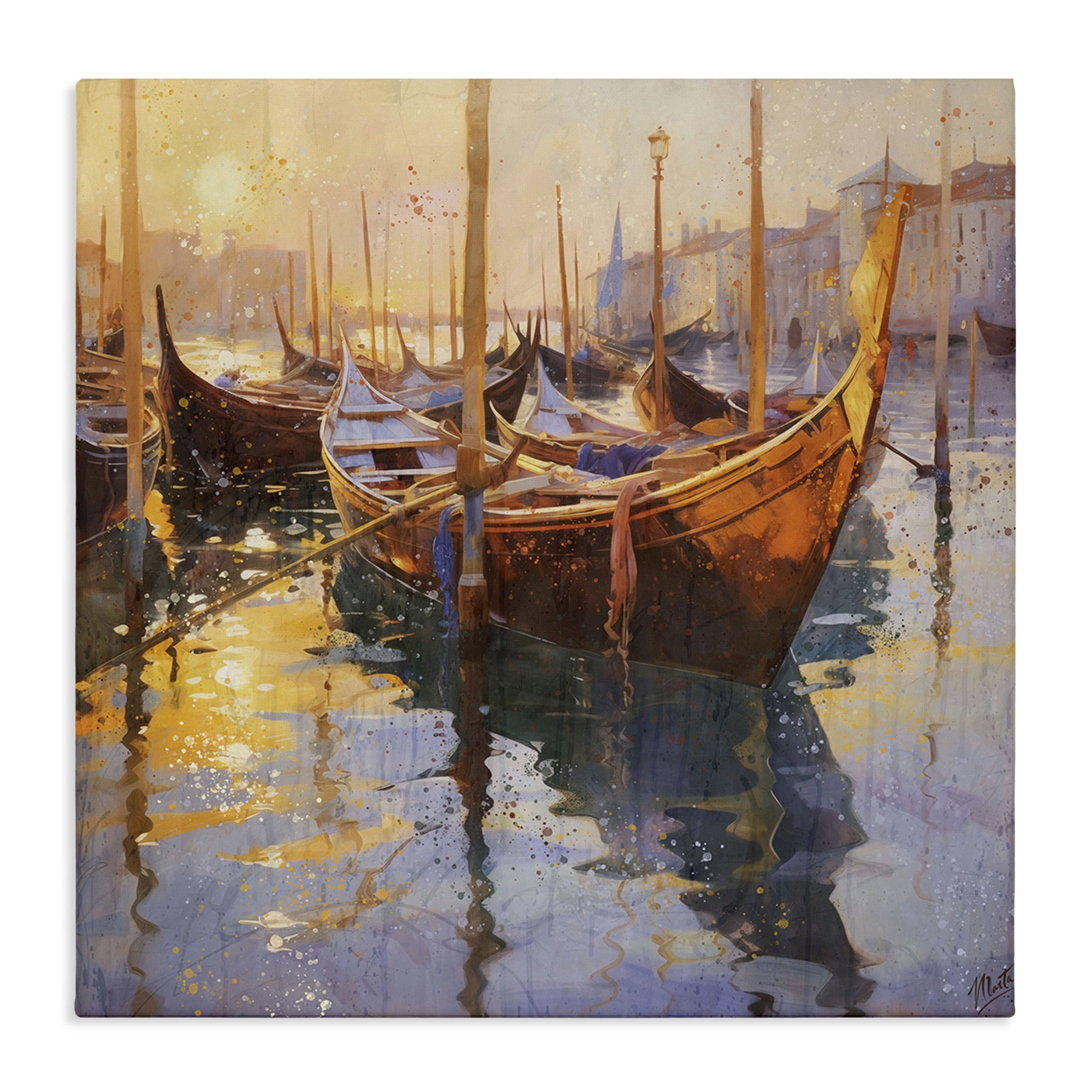 Stupell Industries Venetian Gondolas in Golden Light Canvas Wall Art, design by Marta Wiley