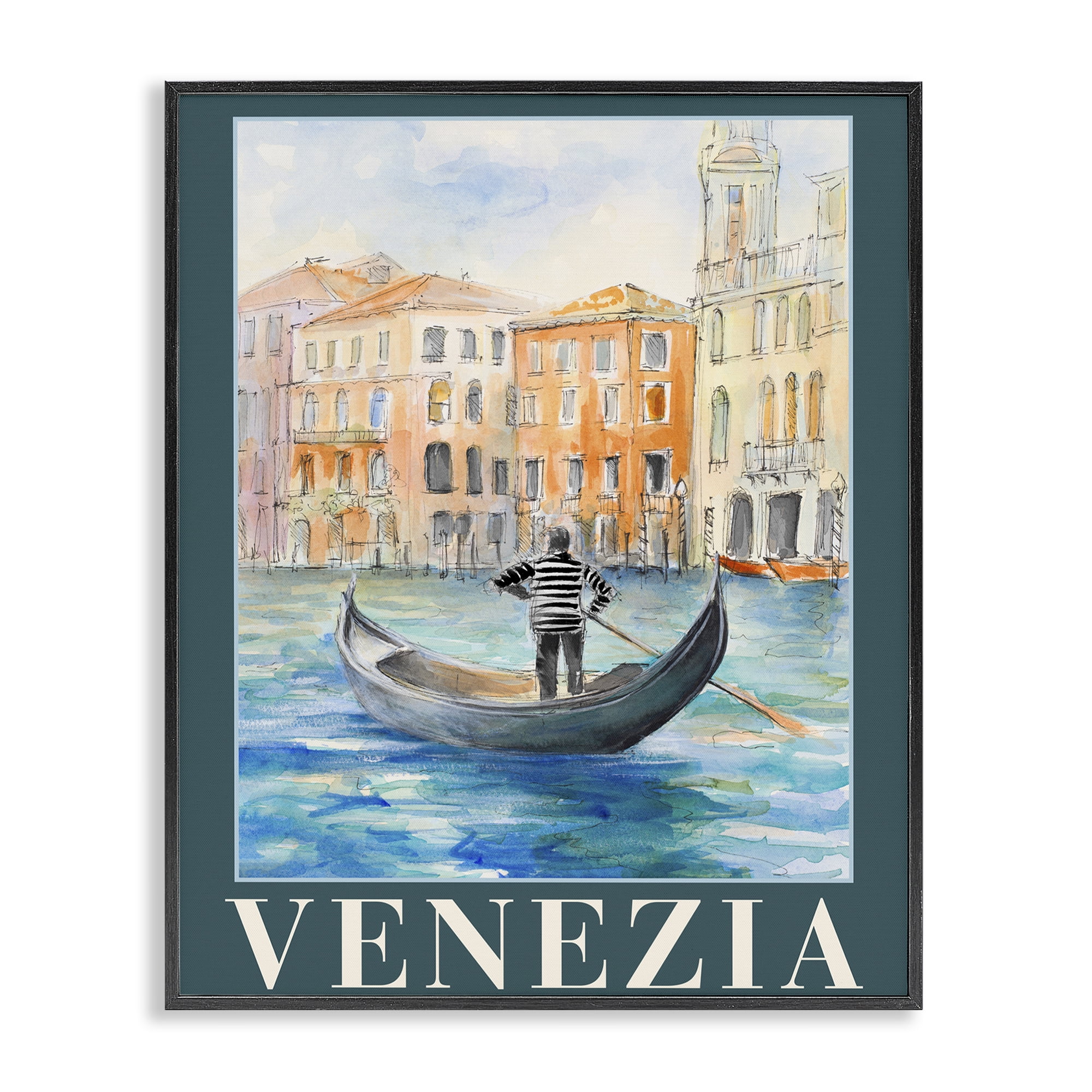 Stupell Industries Venezia Gondola View Black Framed Giclee Art, design by Lanie Loreth