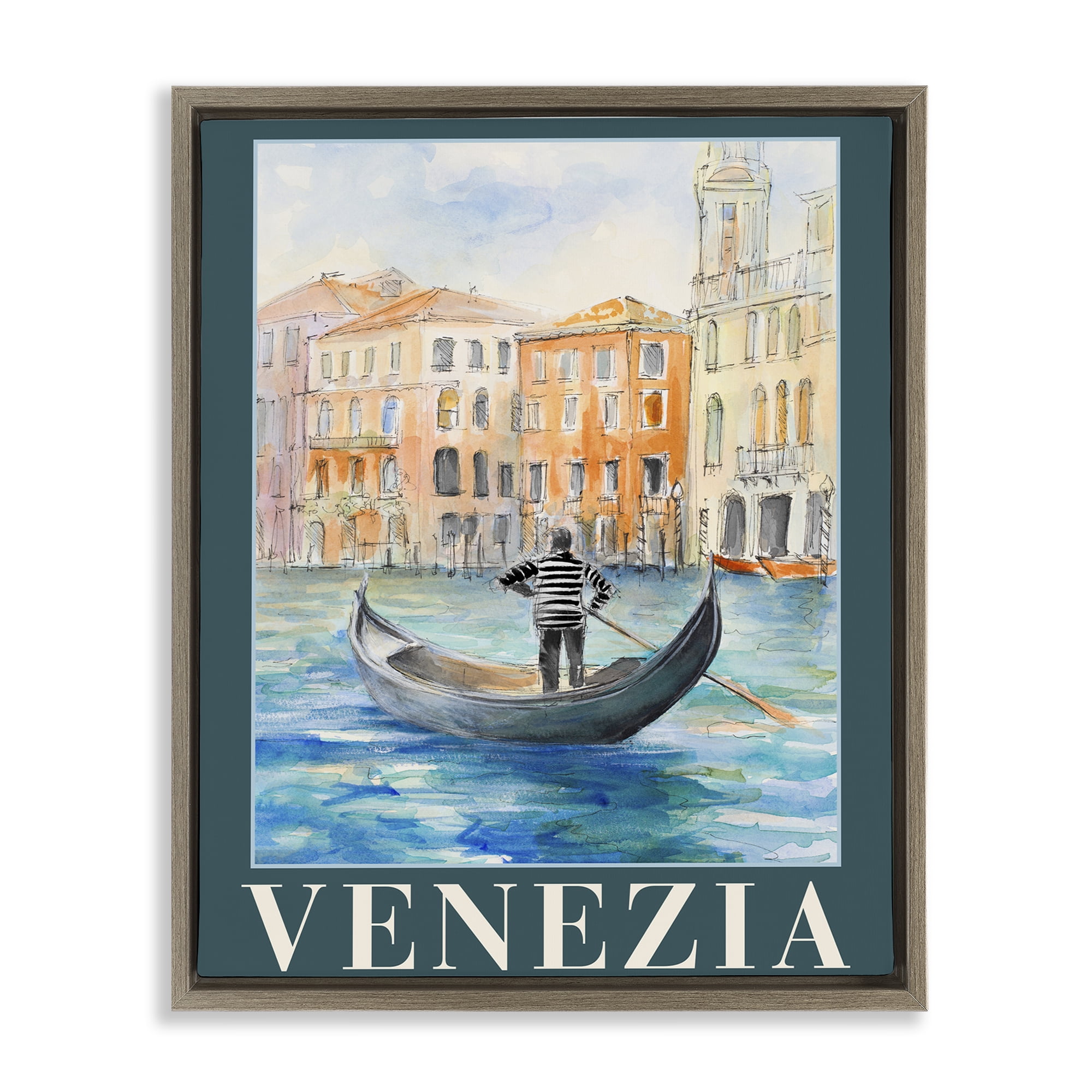 Stupell Industries Venezia Gondola View Brown Framed Floater Canvas Wall Art, design by Lanie Loreth