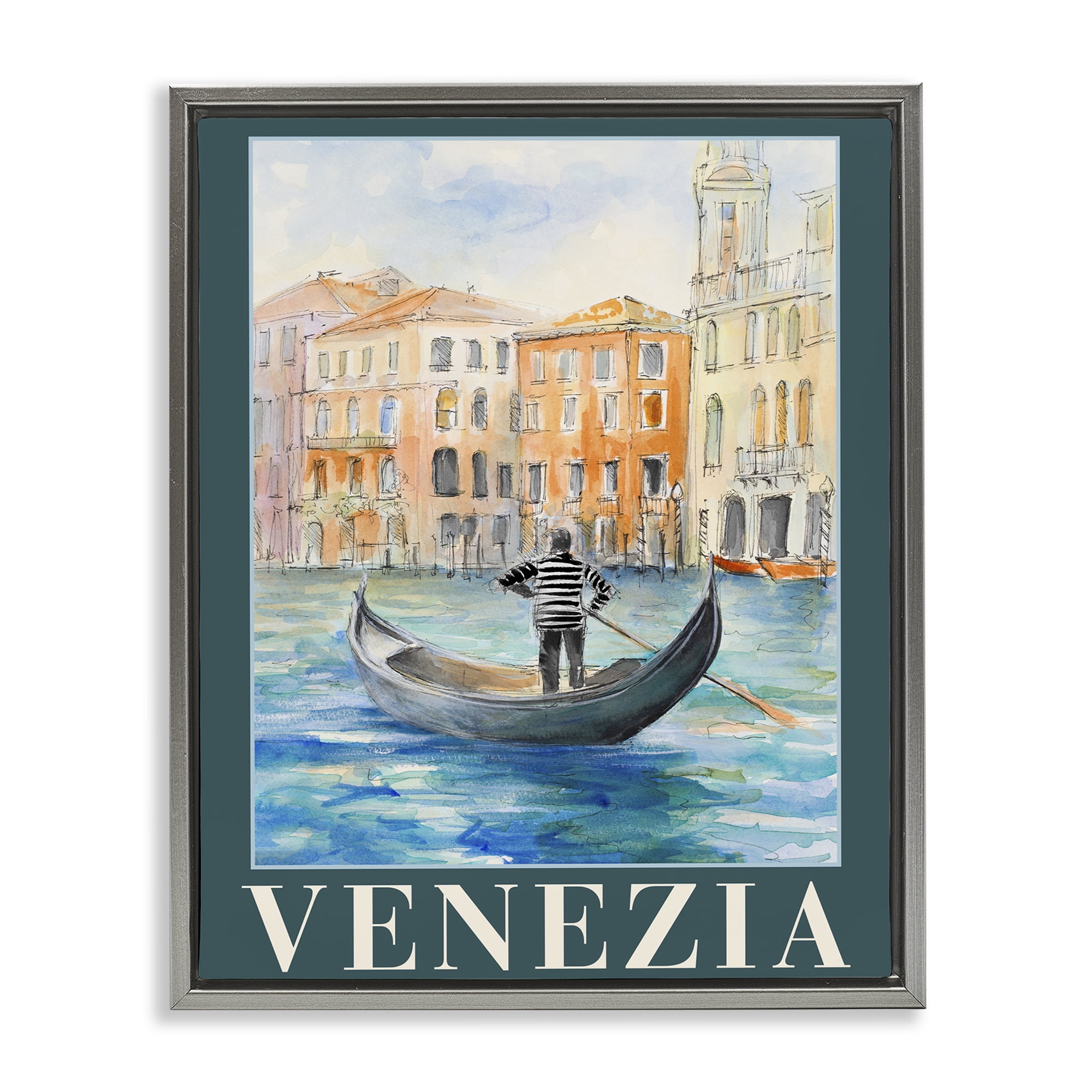 Stupell Industries Venezia Gondola View Gray Framed Floater Canvas Wall Art, design by Lanie Loreth
