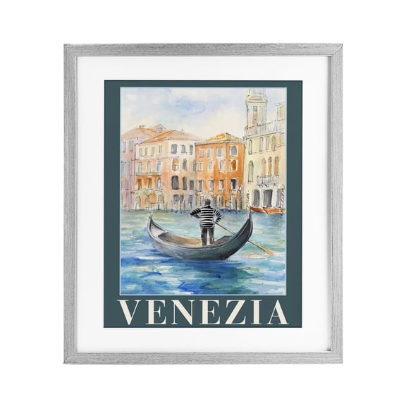 Stupell Industries Traditional Venezia Gondola View Gray Framed Print Under Glass, 13 x 16, by Lanie Loreth