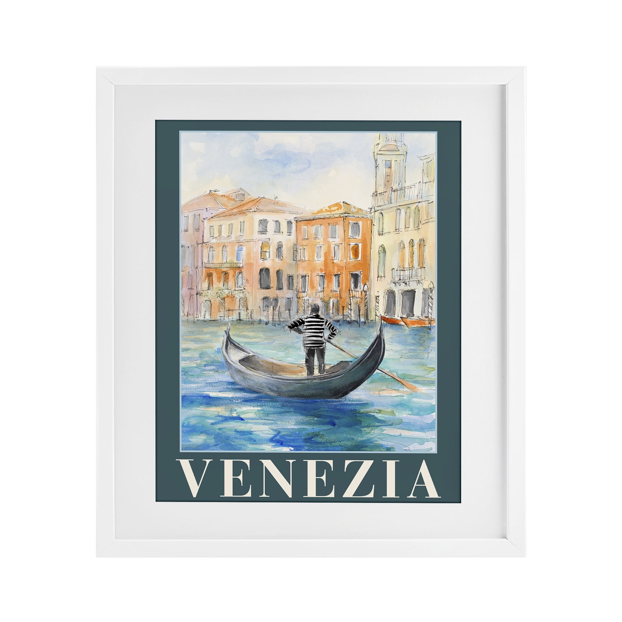 Stupell Industries Venezia Gondola View White Framed Print Under Glass, design by Lanie Loreth