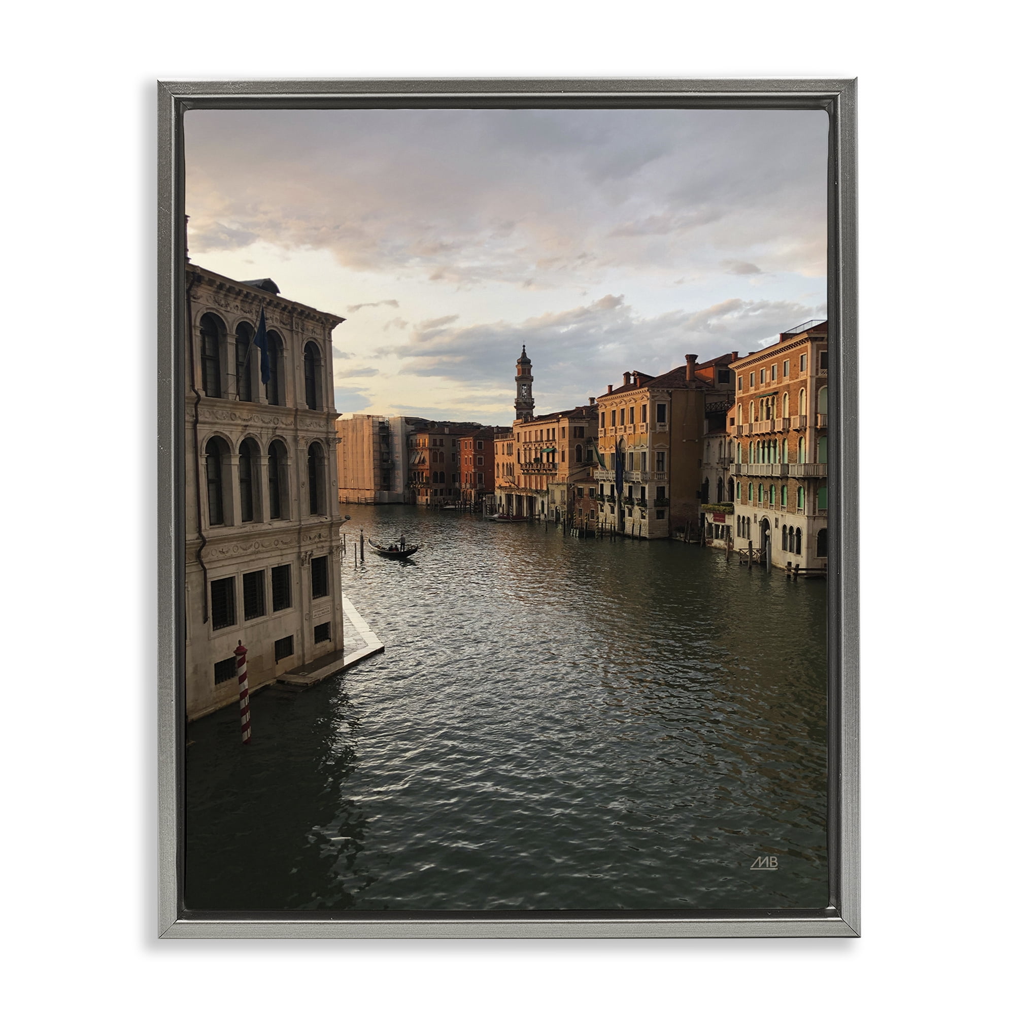 Stupell Industries Venice Canal Architecture Landscape & Nature Photography Gray Floater Framed Canvas Art Print Wall Art, 17 x 21