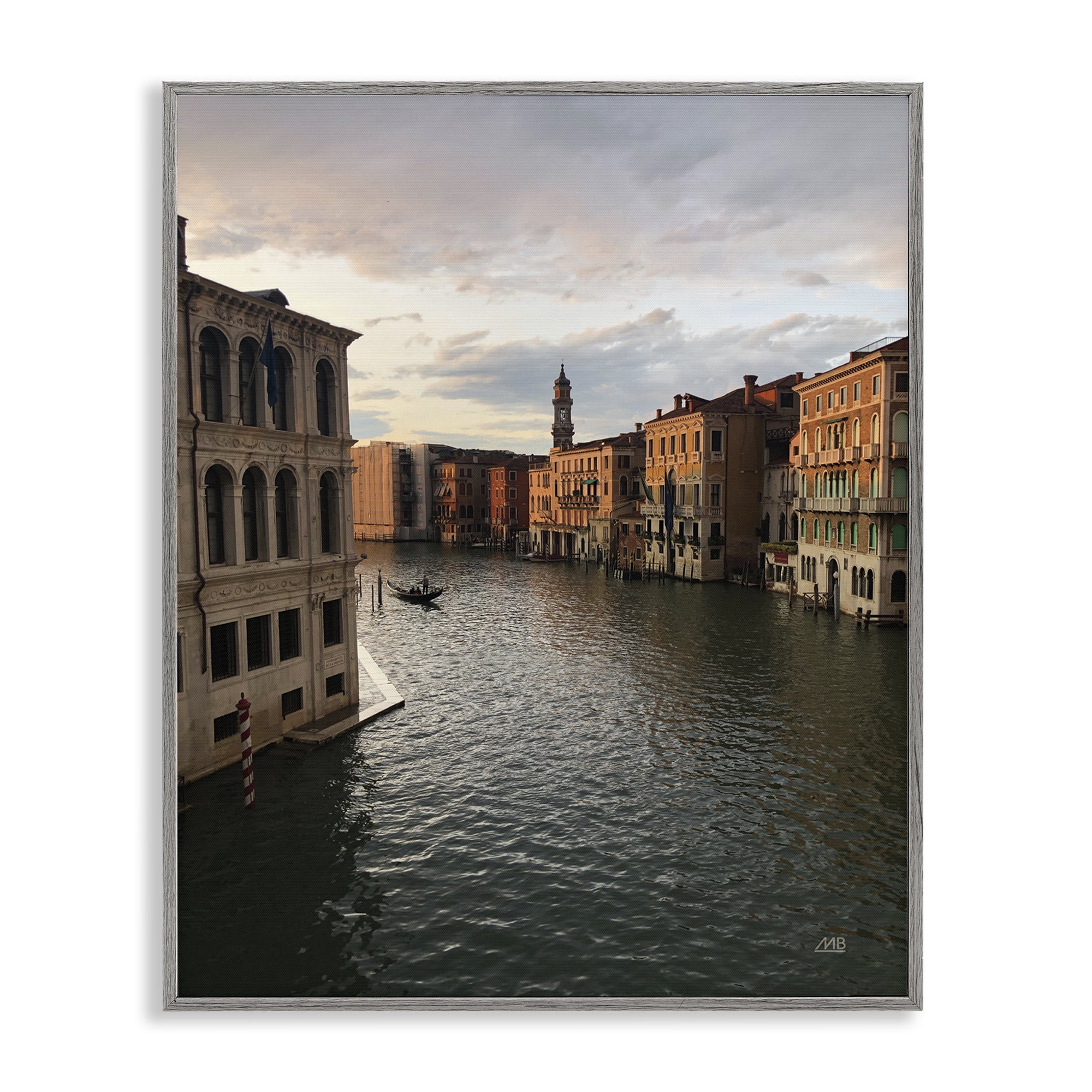 Stupell Industries Venice Canal Architecture Landscape & Nature Photography Gray Framed Art Print Wall Art, 16 x 20