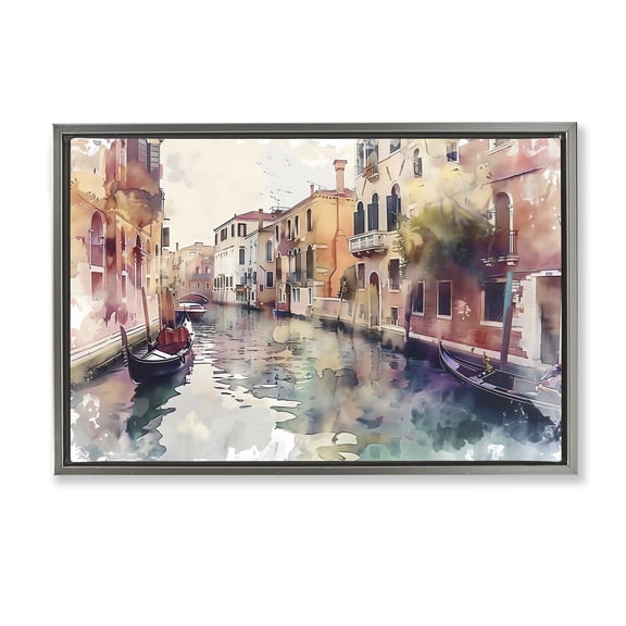 Stupell Industries Venice Canal Watercolor Style Gray Framed Floater Canvas Wall Art design by LSR Creative Studio, 17 x 25