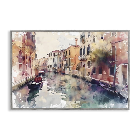 Stupell Industries Venice Canal Watercolor Style Gray Framed Giclee Art design by LSR Creative Studio, 16 x 24
