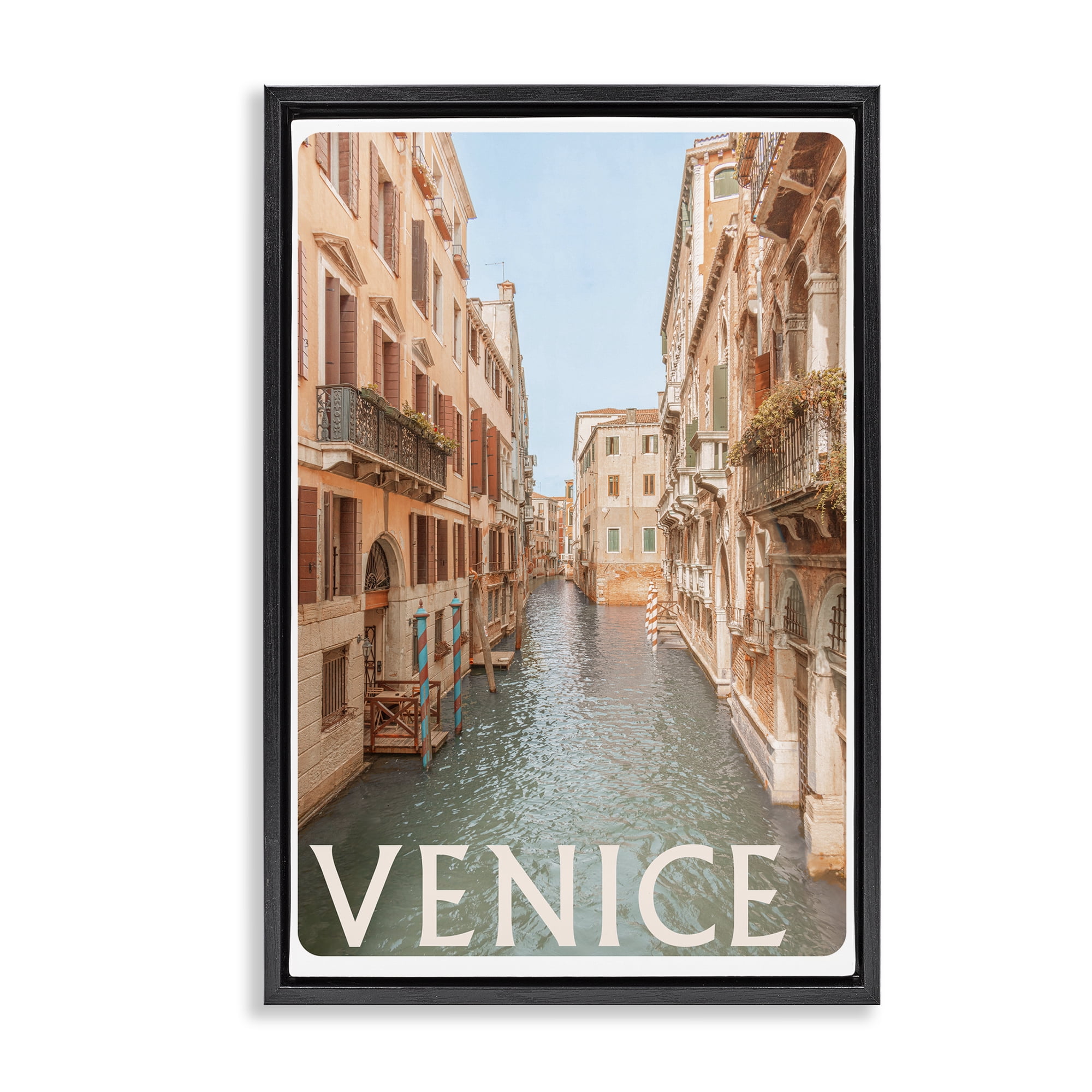 Stupell Industries Venice Canal Waterway Black Framed Floater Canvas Wall Art, design by Erin Marie