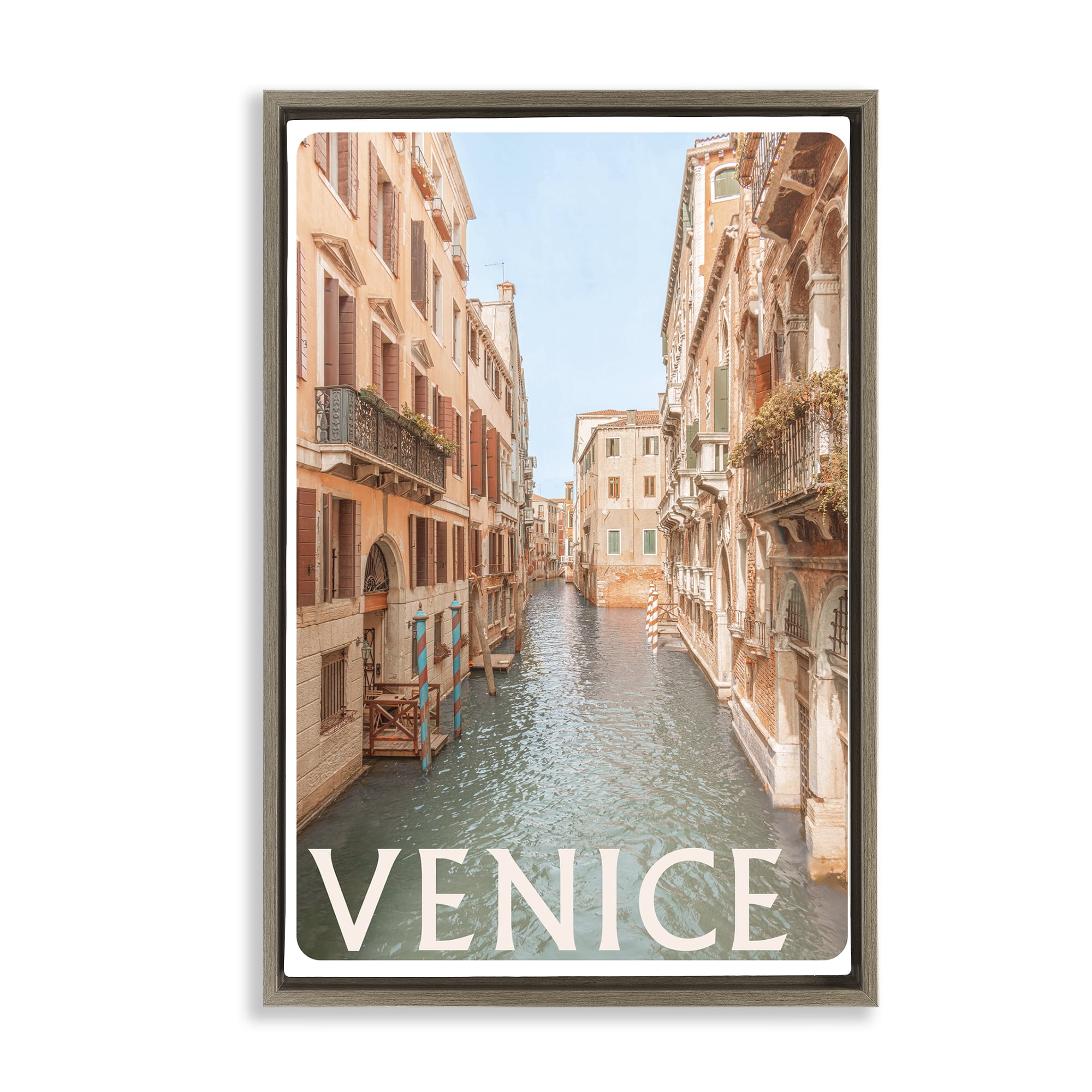 Stupell Industries Venice Canal Waterway Brown Framed Floater Canvas Wall Art, design by Erin Marie
