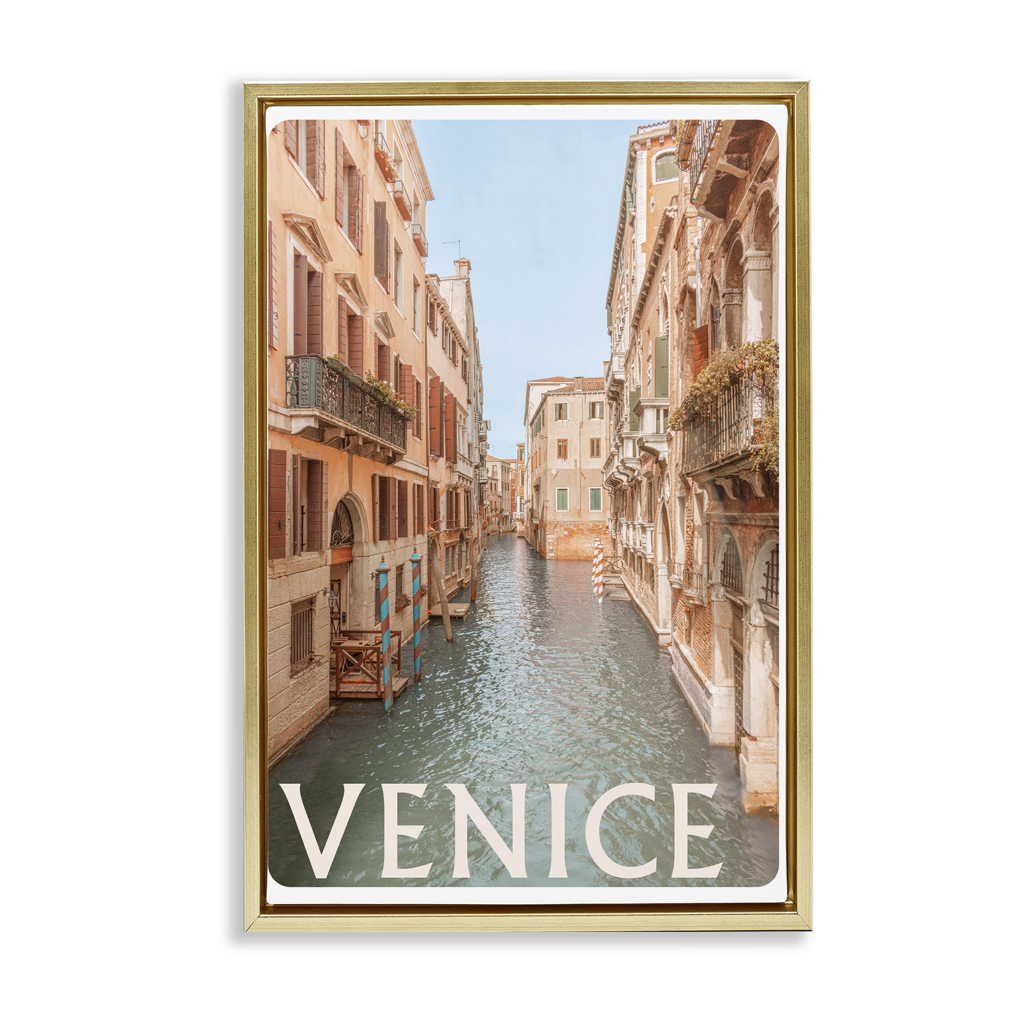 Stupell Industries Venice Canal Waterway Gold Framed Floater Canvas Wall Art, design by Erin Marie