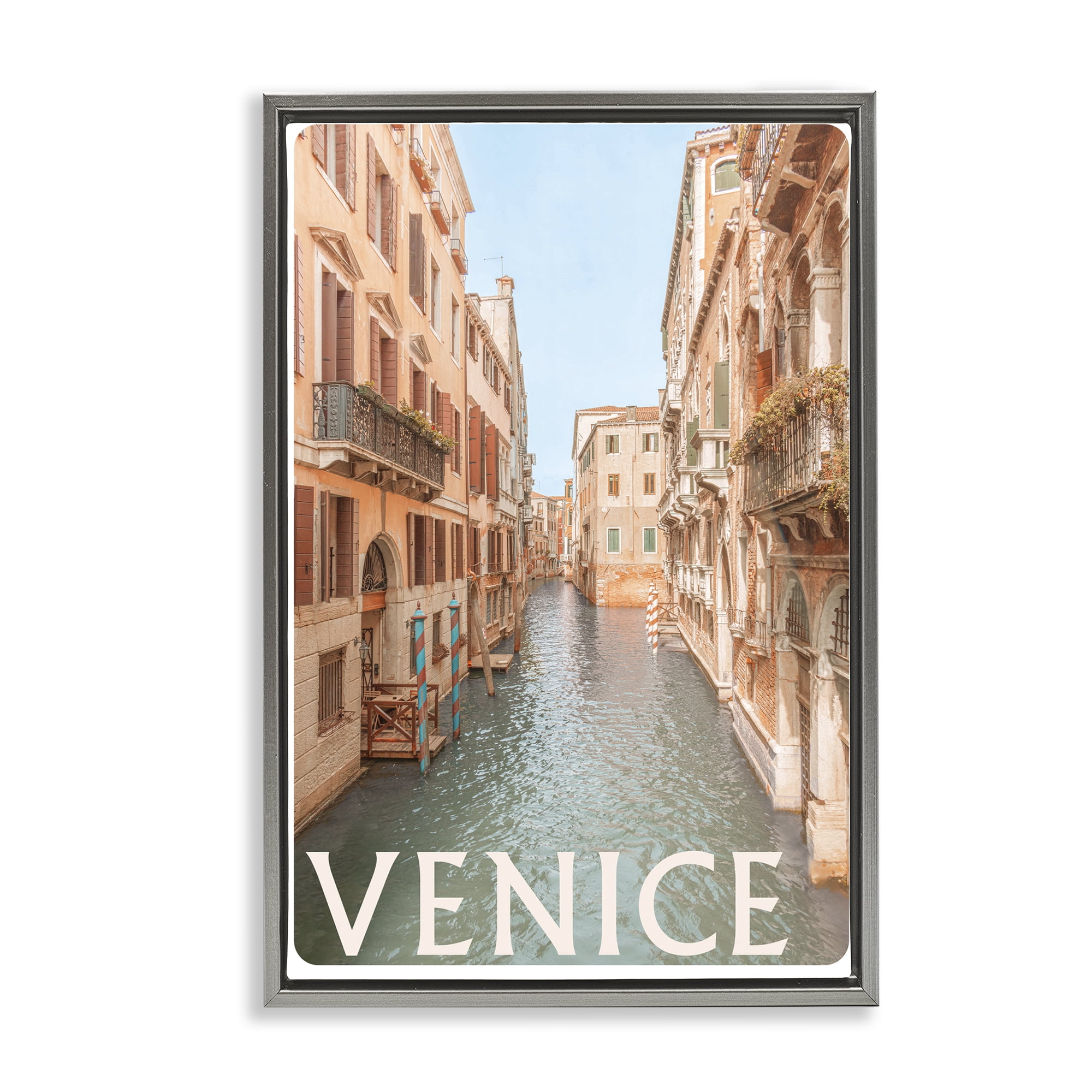 Stupell Industries Venice Canal Waterway Gray Framed Floater Canvas Wall Art, design by Erin Marie