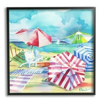 Stupell Industries Ventura Beach Stripped Umbrellas Painting Black Framed Art Print Wall Art, Design by Paul Brent