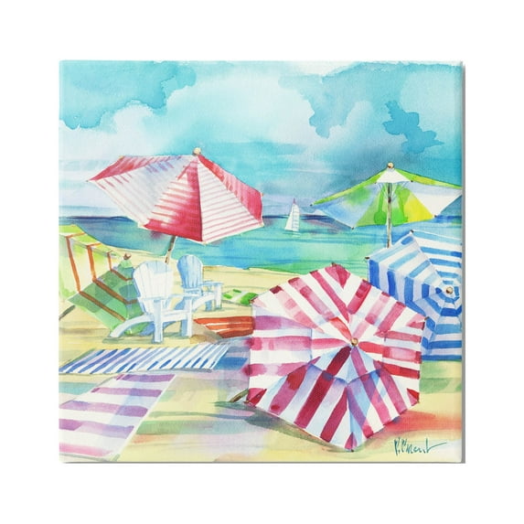 Stupell Industries Ventura Beach Stripped Umbrellas Painting Gallery Wrapped Canvas Print Wall Art, Design by Paul Brent