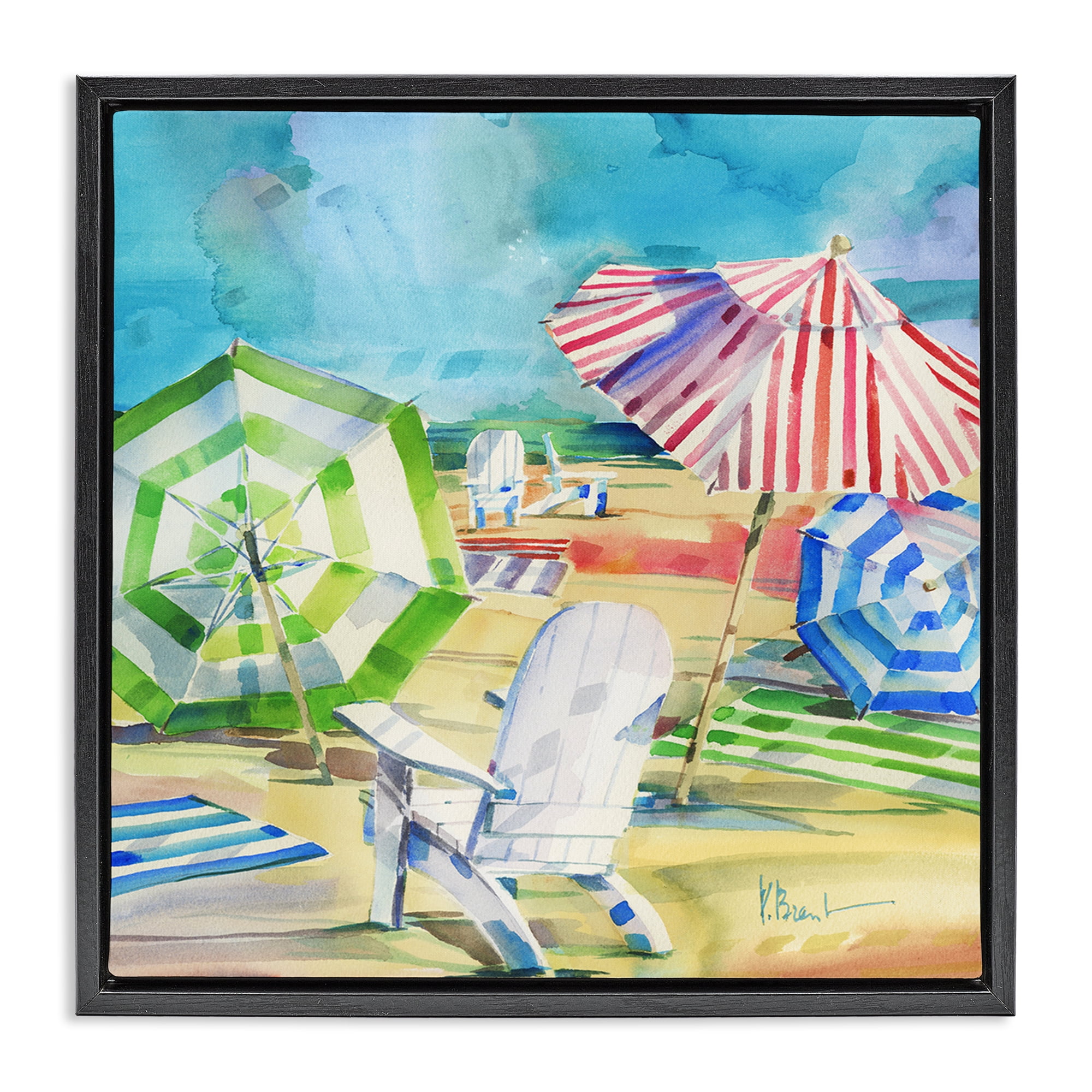 Stupell Industries Ventura Beach Umbrellas Black Framed Floater Canvas Wall Art, design by Paul Brent