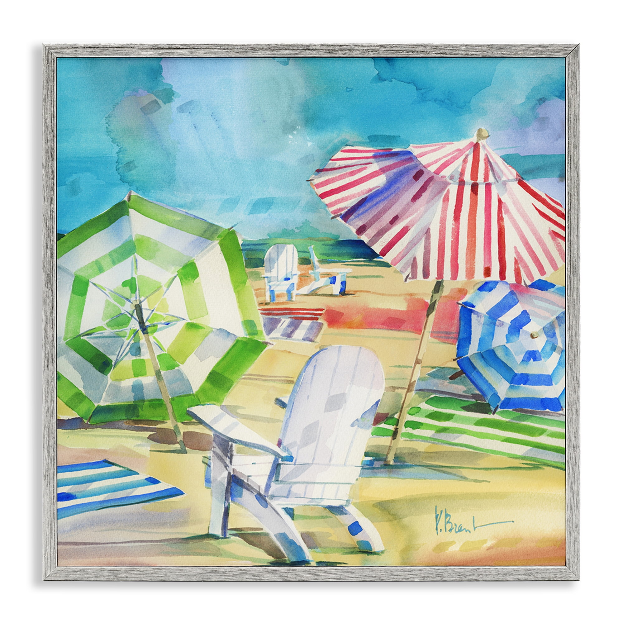 Stupell Industries Ventura Beach Umbrellas Gray Framed Giclee Art, design by Paul Brent