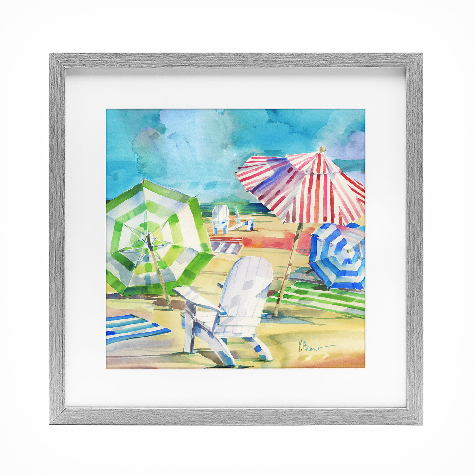Stupell Industries Ventura Beach Umbrellas Gray Framed Print Under Glass, design by Paul Brent