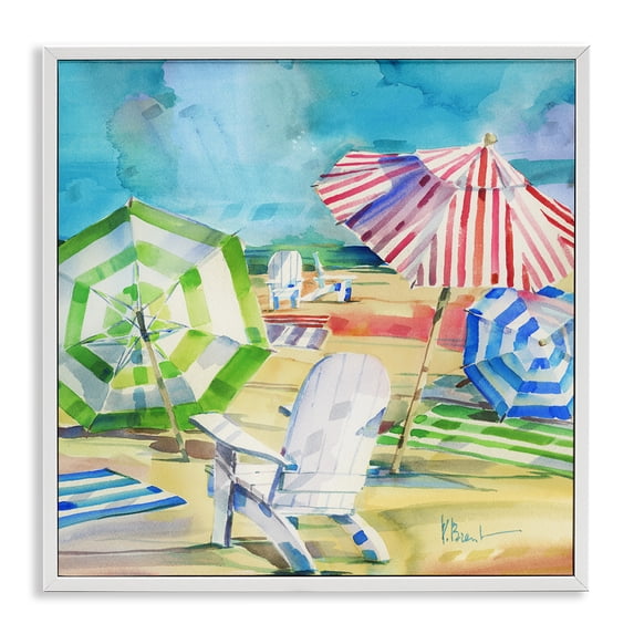 Stupell Industries Tropical Ventura Beach Umbrellas White Framed Giclee Art, 24 x 24, by Paul Brent