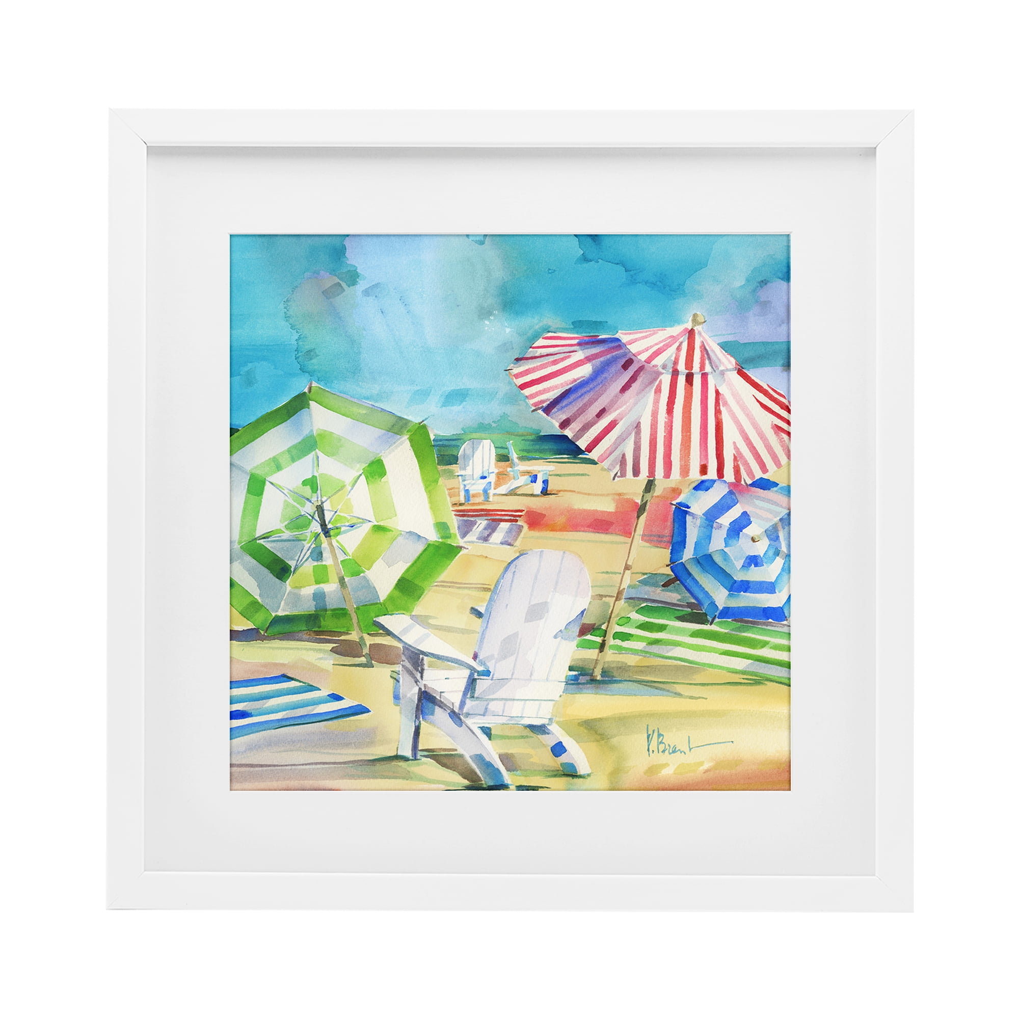 Stupell Industries Ventura Beach Umbrellas White Framed Print Under Glass, design by Paul Brent