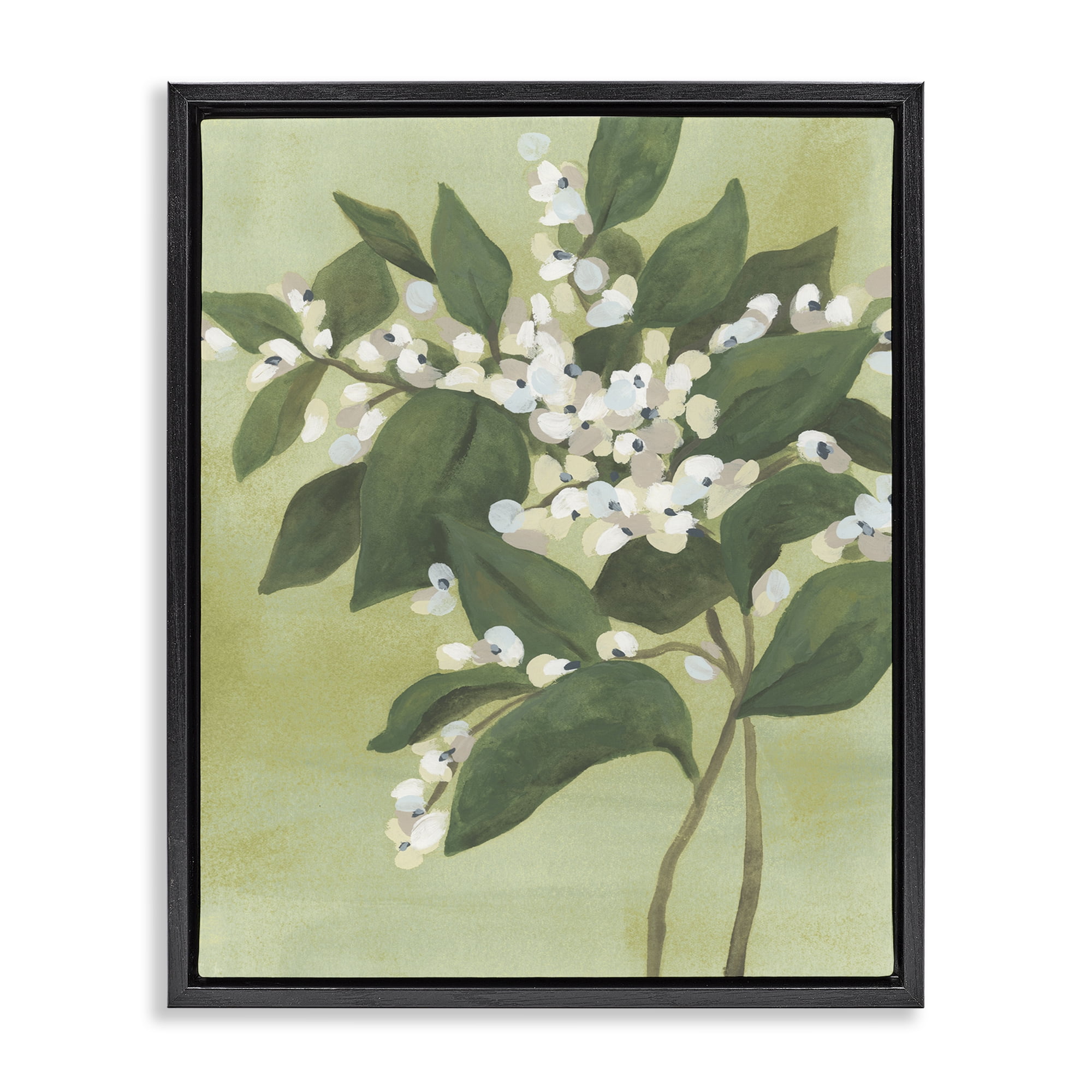 Stupell Industries Verdant Branch Bloom Black Framed Floater Canvas Wall Art, design by June Erica Vess