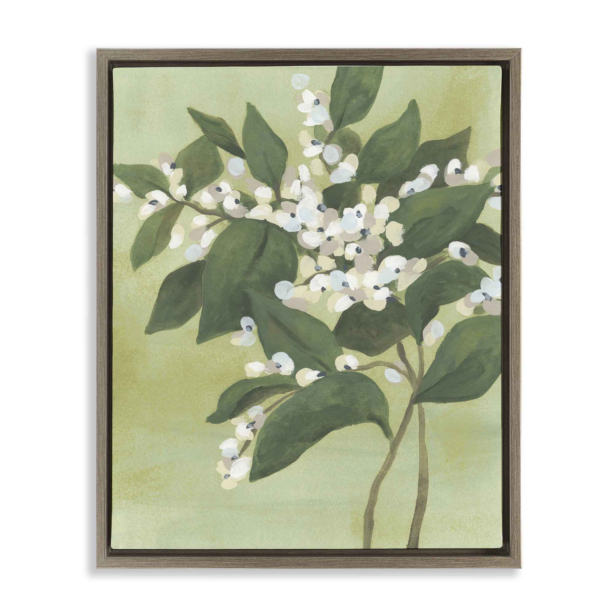 Stupell Industries Verdant Branch Bloom Brown Framed Floater Canvas Wall Art, design by June Erica Vess