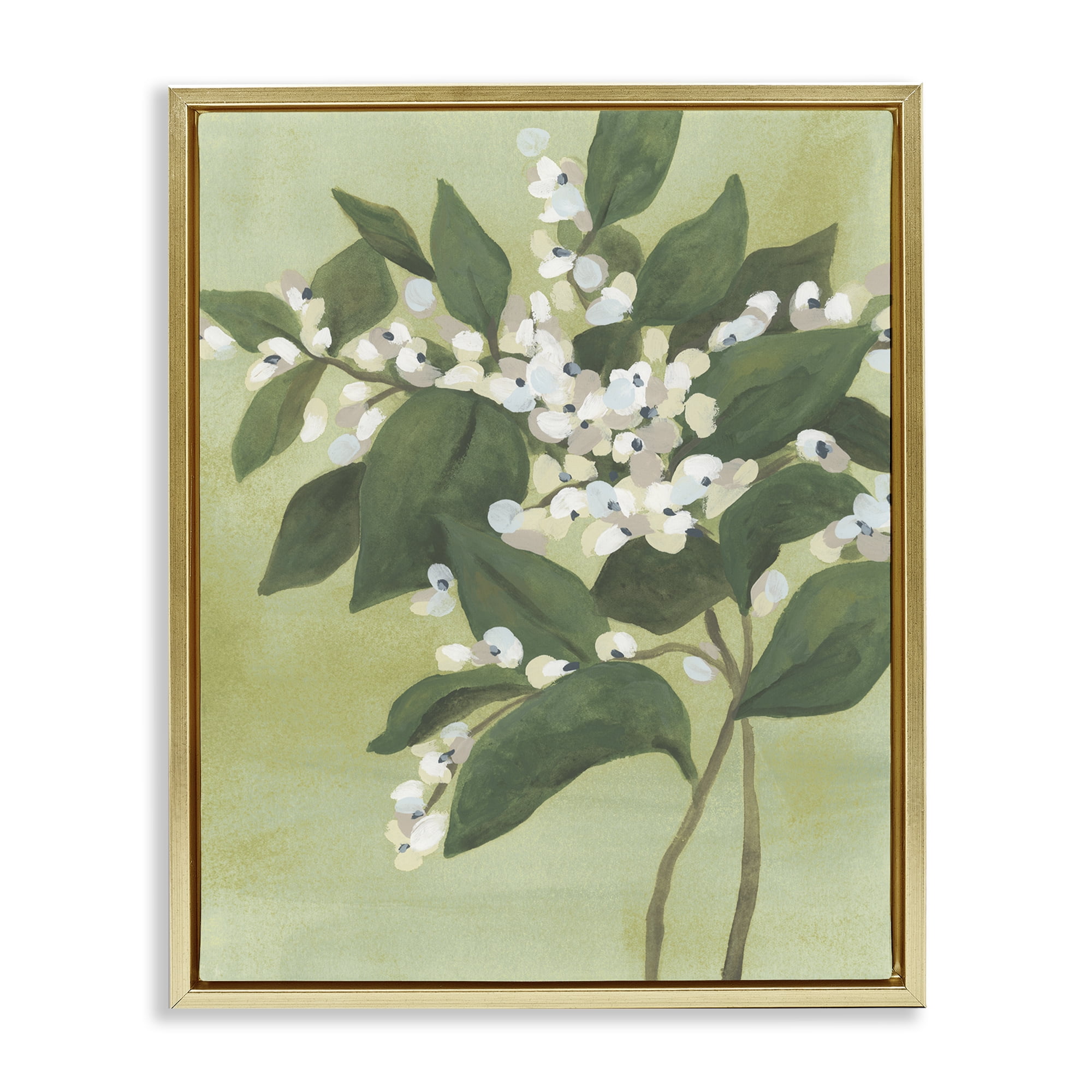 Stupell Industries Verdant Branch Bloom Gold Framed Floater Canvas Wall Art, design by June Erica Vess