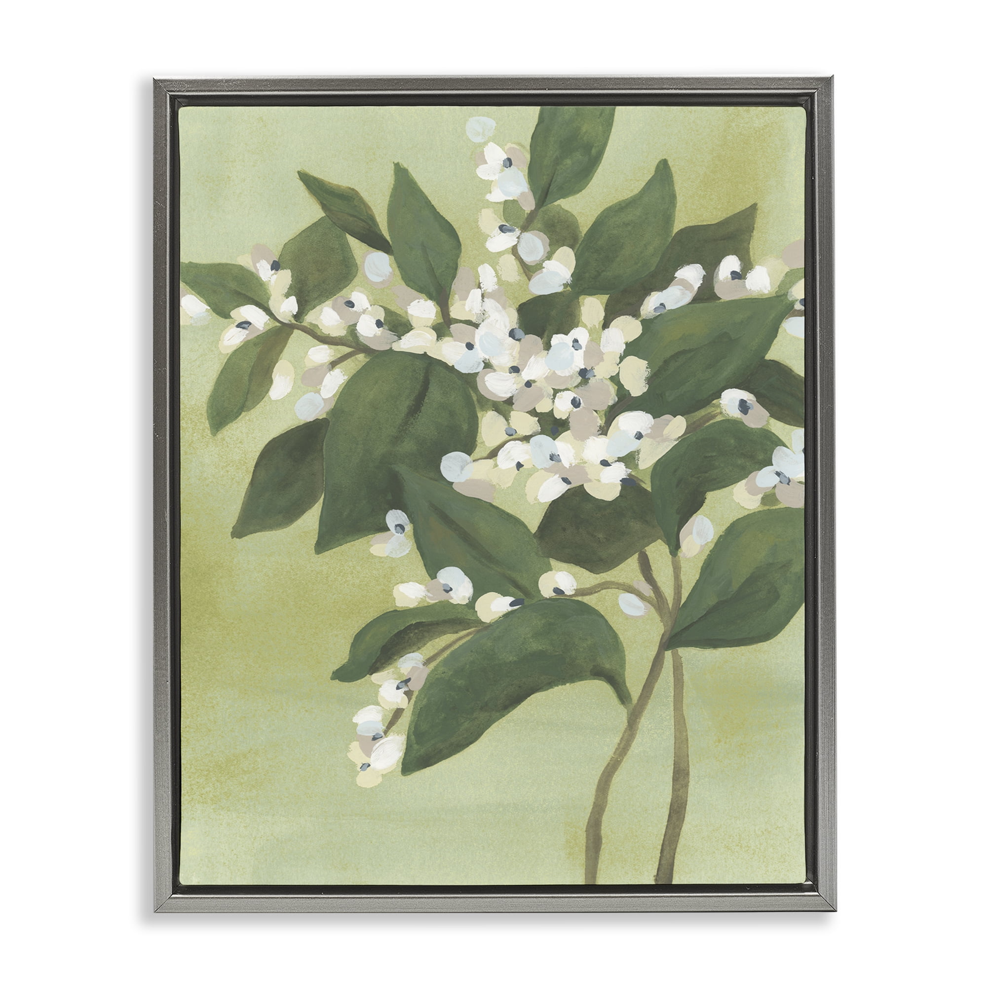 Stupell Industries Verdant Branch Bloom Gray Framed Floater Canvas Wall Art, design by June Erica Vess