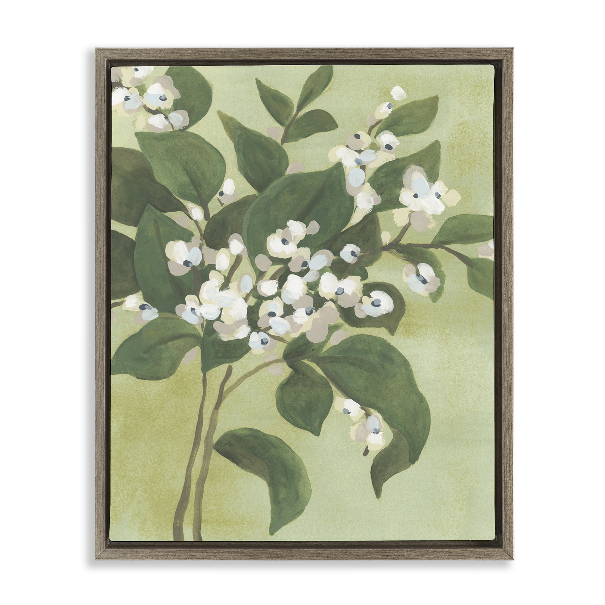 Stupell Industries Verdant Branch Blossoms Brown Framed Floater Canvas Wall Art, design by June Erica Vess