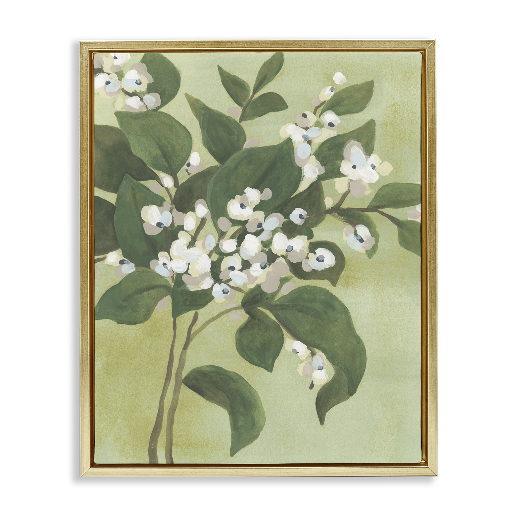 Stupell Industries Verdant Branch Blossoms Gold Framed Floater Canvas Wall Art, design by June Erica Vess