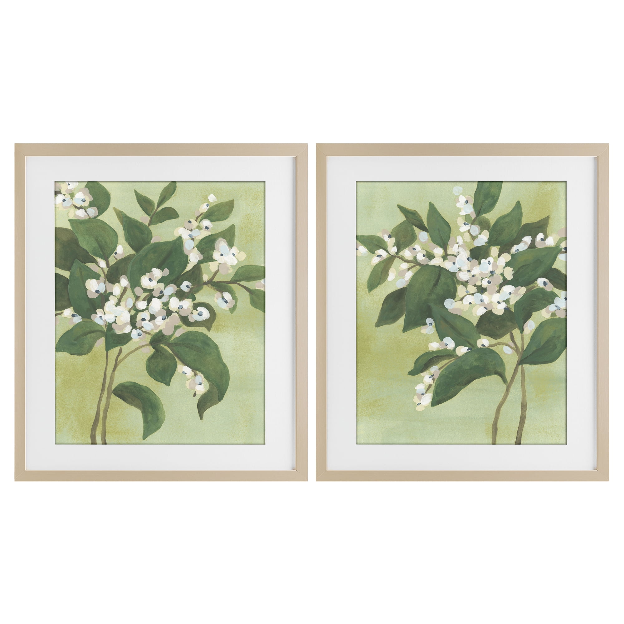 Stupell Industries Verdant Herb Blossoms 2 Piece Birch Framed Print Under Glass Set, design by June Erica Vess