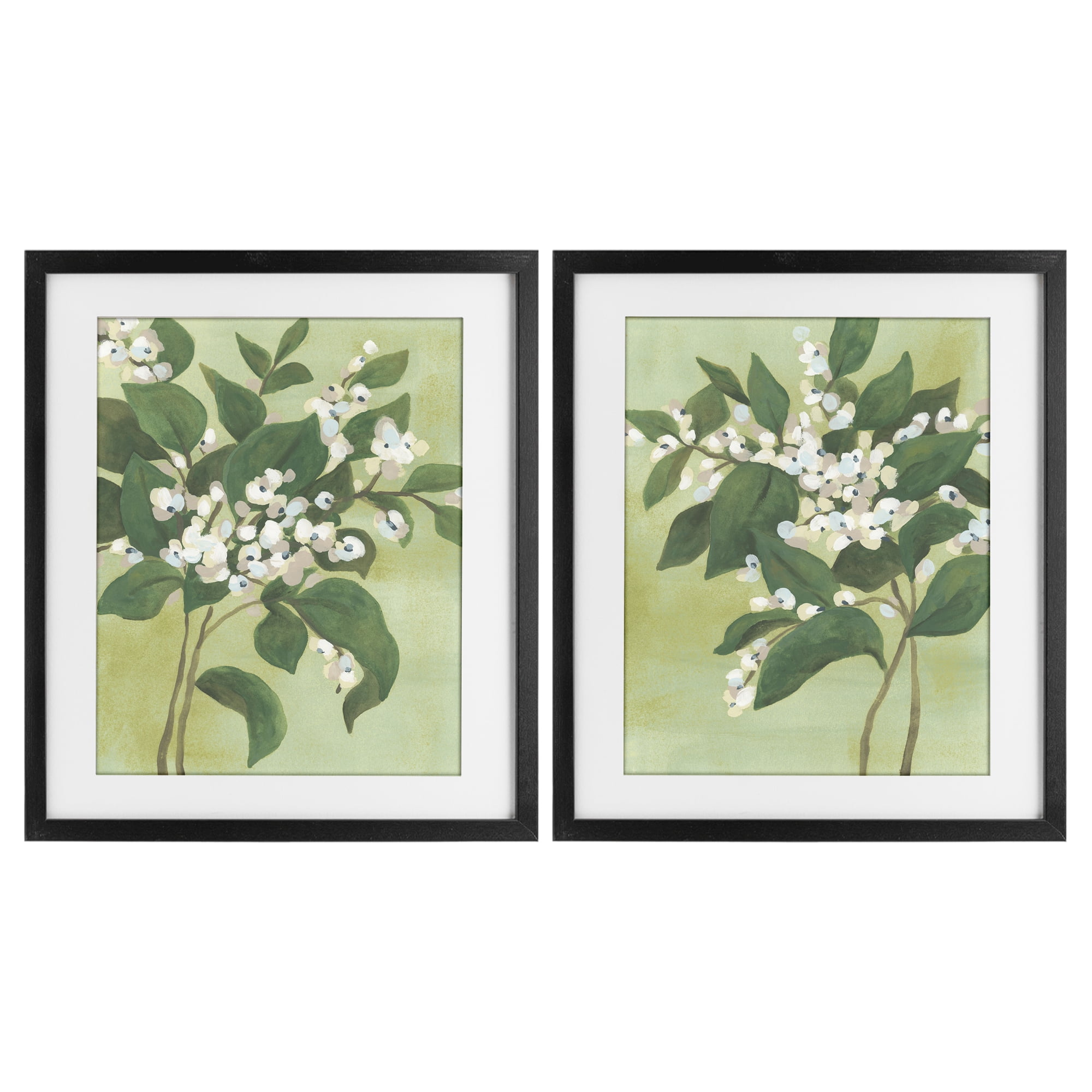 Stupell Industries Verdant Herb Blossoms 2 Piece Black Framed Print Under Glass Set, design by June Erica Vess