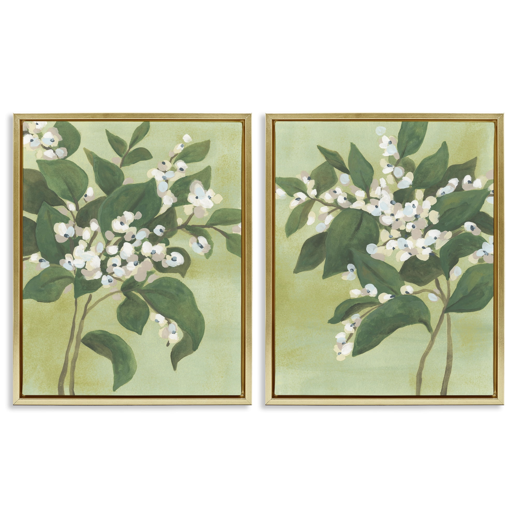 Stupell Industries Verdant Herb Blossoms 2 Piece Gold Framed Floater Canvas Set, design by June Erica Vess