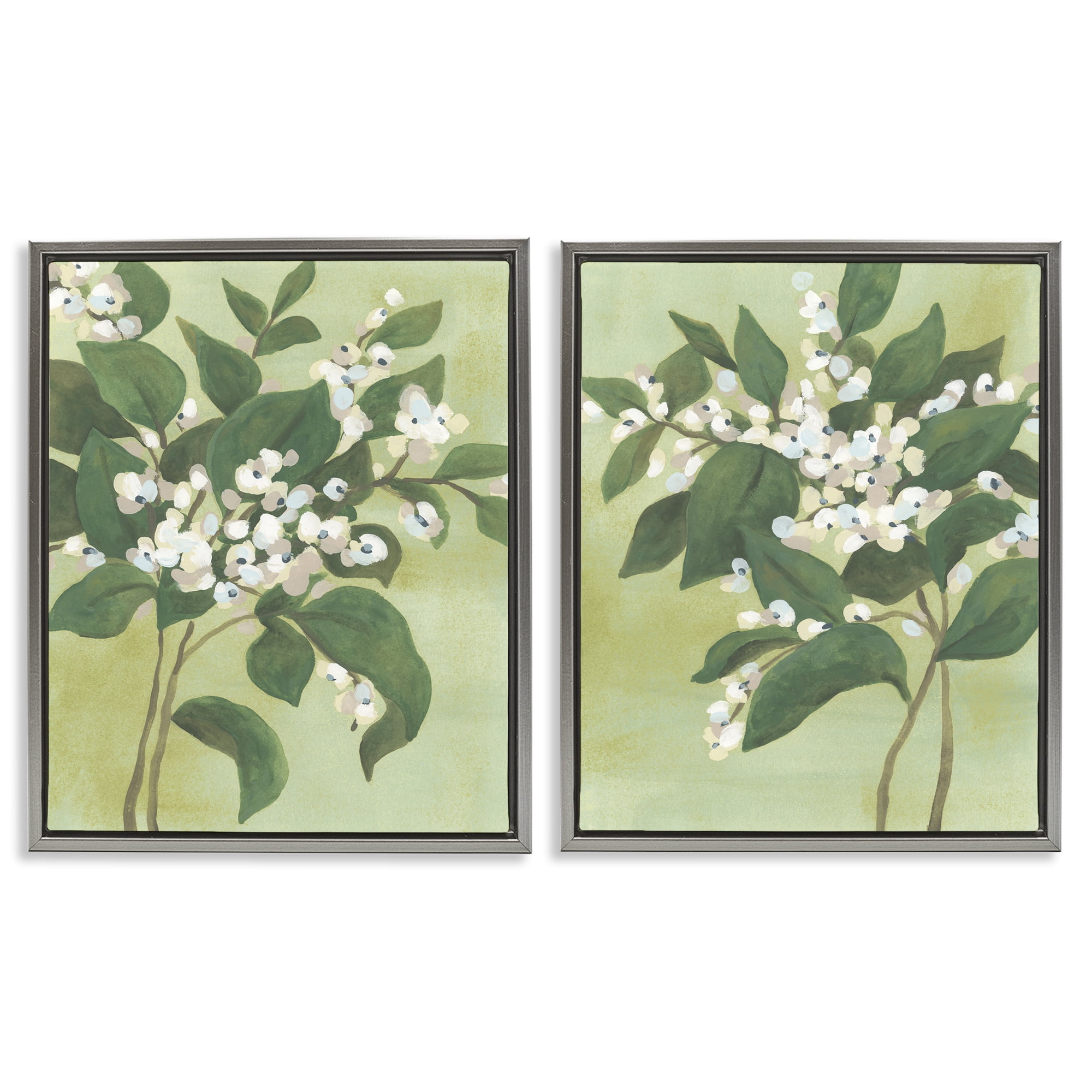 Stupell Industries Verdant Herb Blossoms 2 Piece Gray Framed Floater Canvas Set, design by June Erica Vess