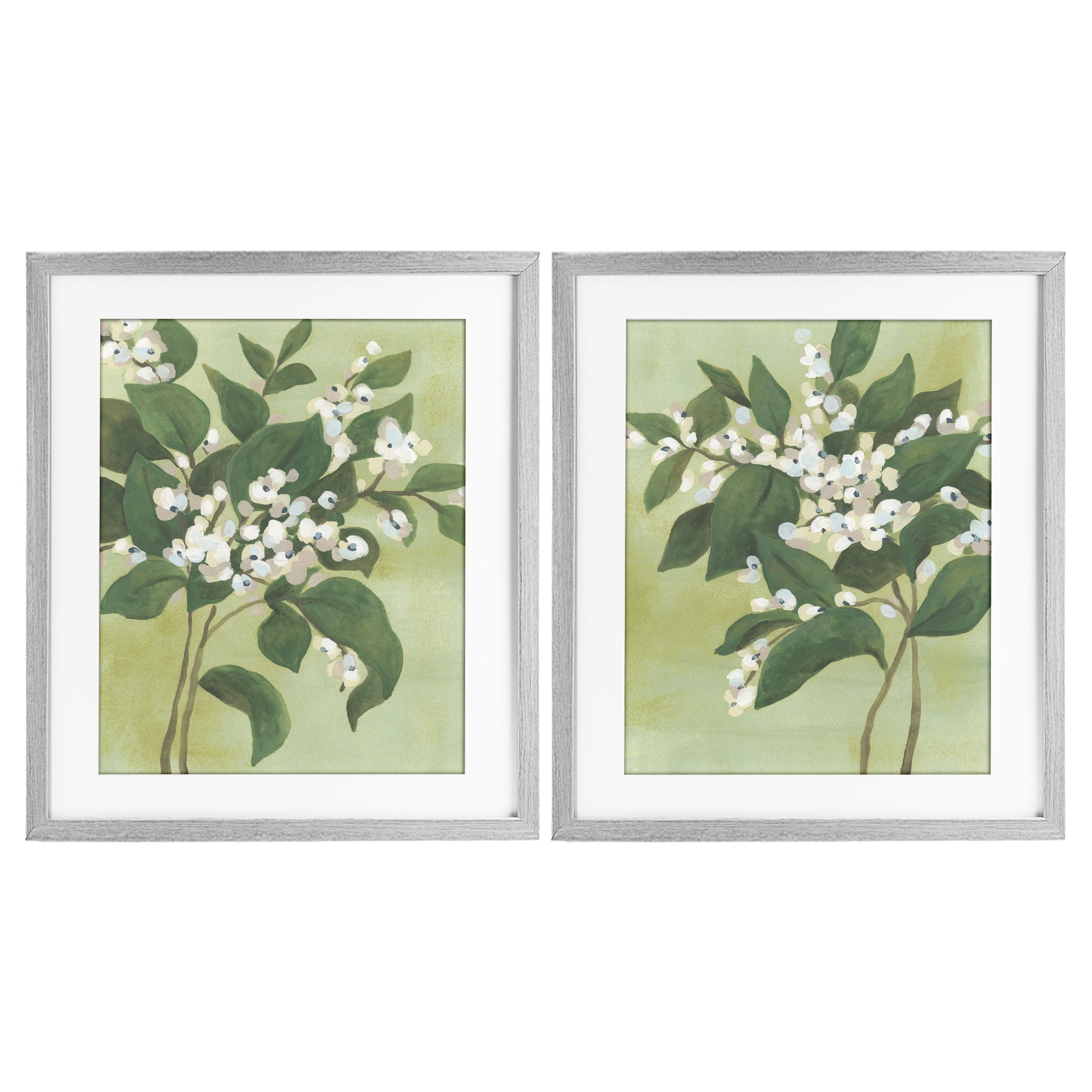 Stupell Industries Verdant Herb Blossoms 2 Piece Gray Framed Print Under Glass Set, design by June Erica Vess